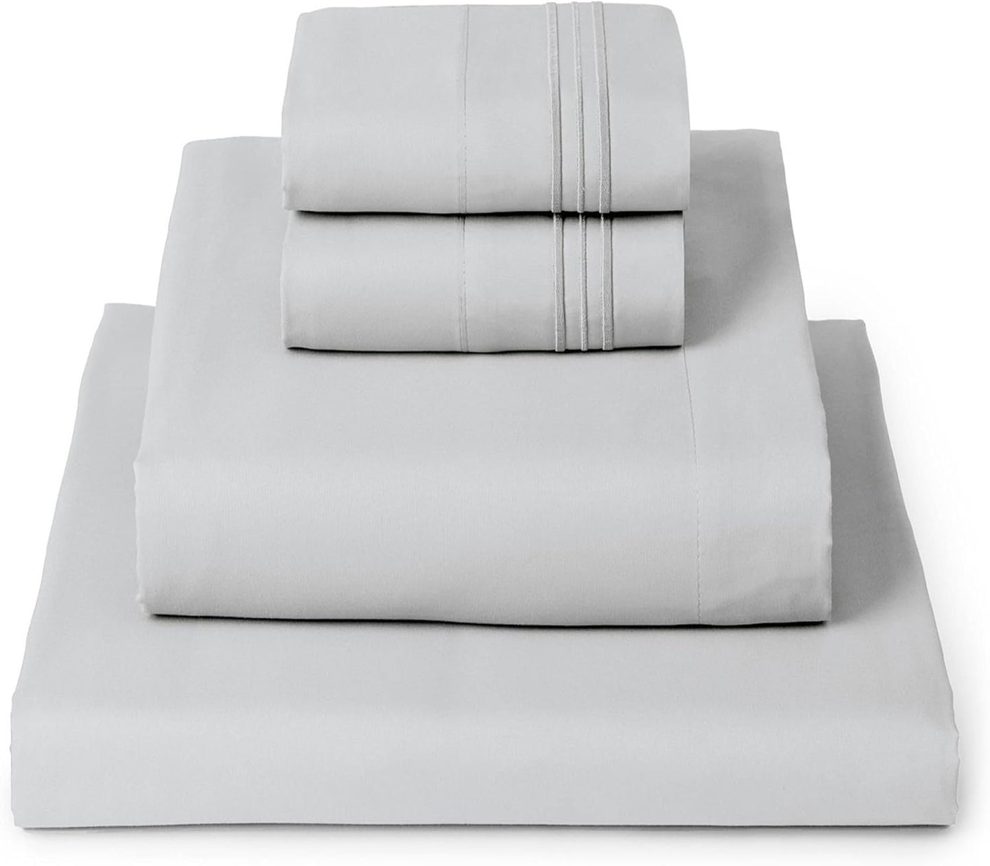 Mellanni Queen Sheets Set - 4 PC Iconic Collection Bedding - Hotel Luxury, Extra Soft, Cooling Bed Sheets - Wrinkle, Fade, Stain Resistant (Queen, Light Gray)