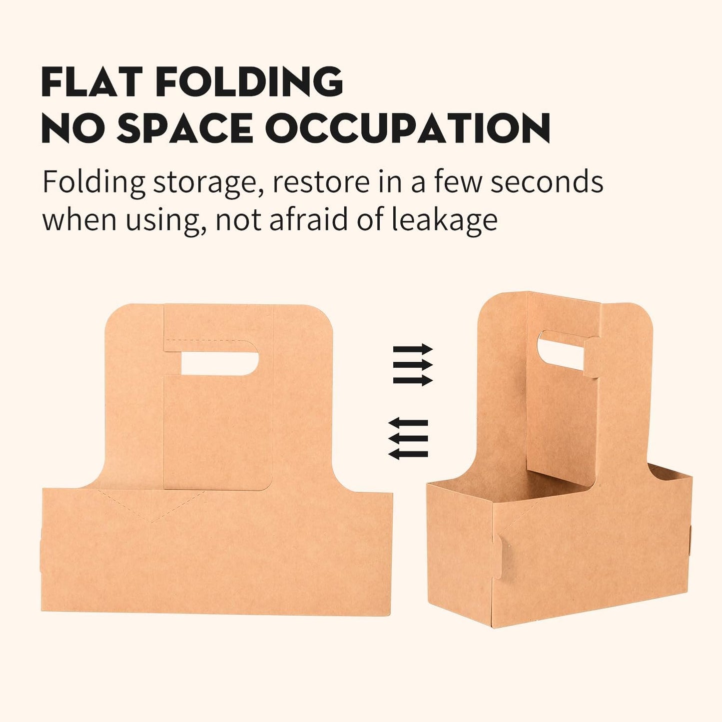 Lamido 100 Pack Disposable Kraft Drink Carrier with Handle, Assemblable Paper Cup Holder for 2 Cups or 4 Cups, Fit 8-32 oz Cups, to-Go Coffee Cup Holder for Food Delivery