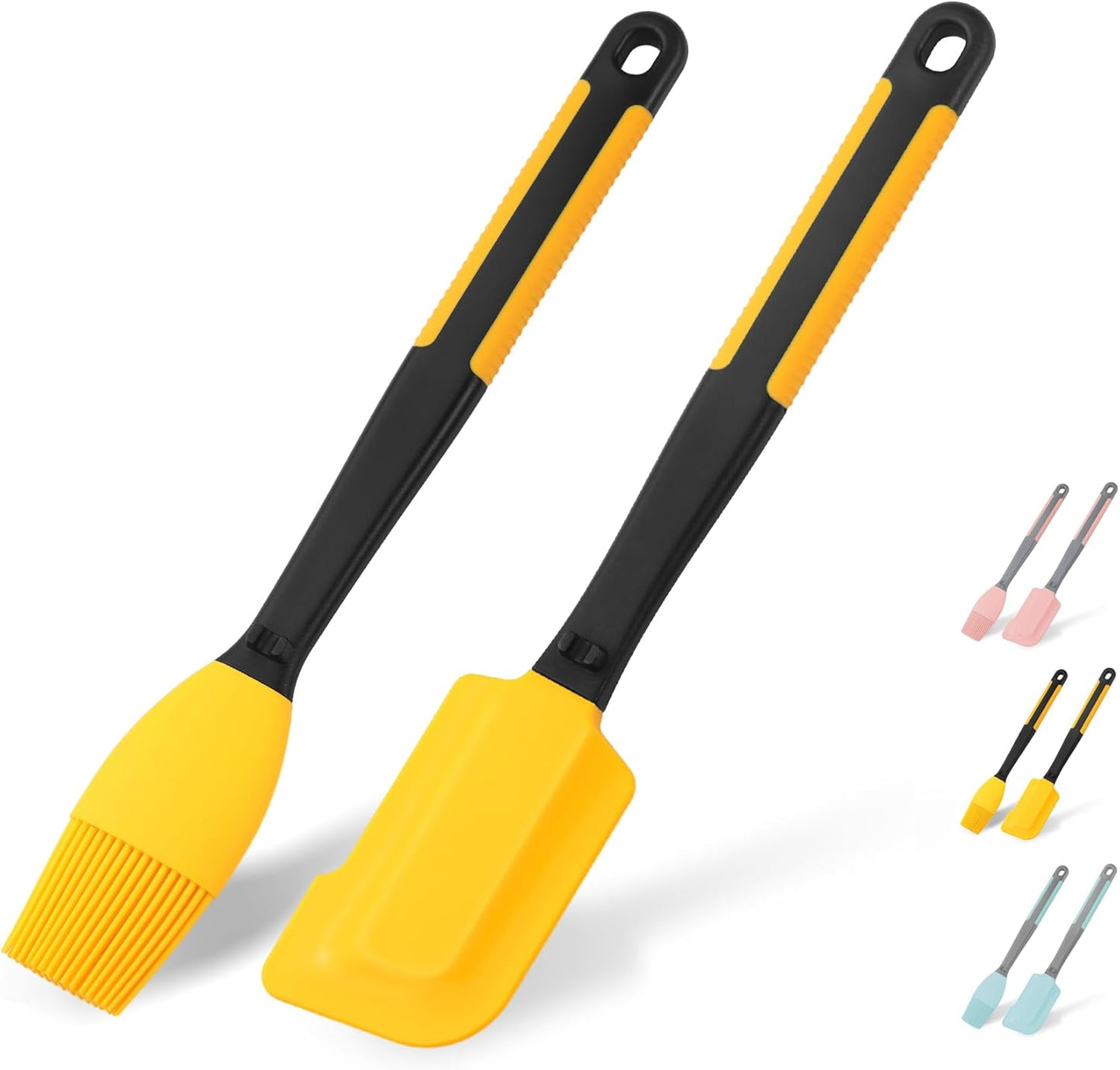 Extra Long Silicone Pastry Brush+Spatula - Heat Resistant, for Baking, Scraping, Mixing, BBQ, Grill, Kitchen, Cooking, Spread Oil, Butter (Yellow Brush+Spatula)