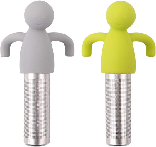2 Pack Loose Leaf Tea Steeper Fine Mesh Tea Infuser with Silicone Handle Stainless Steel Tea Ball for Loose Tea, Gray and Green
