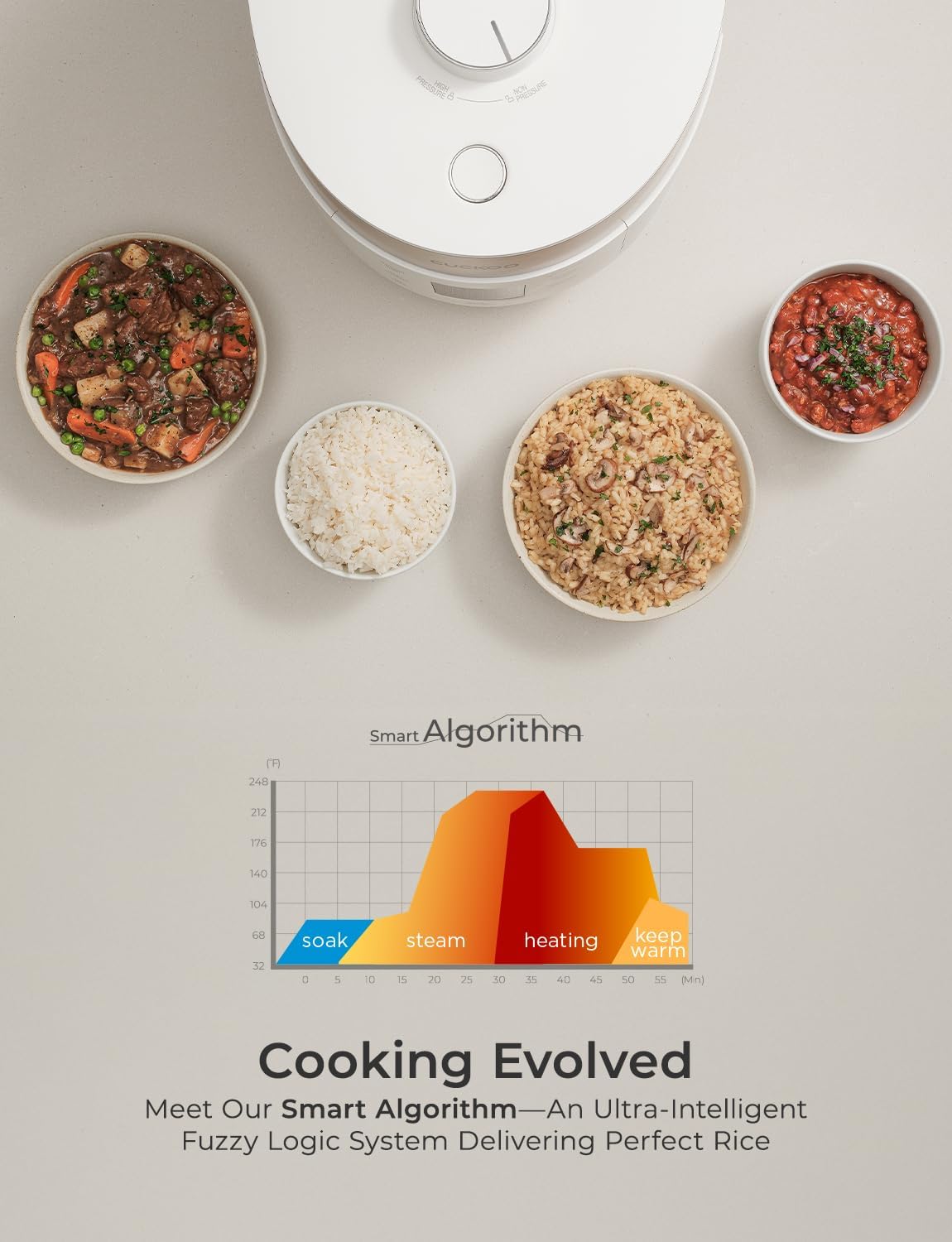 CUCKOO CRP-ST1009FW 10-Cup (Uncooked) / 20-Cup (Cooked) Twin Pressure Rice Cooker & Warmer with Nonstick Inner Pot, 16 Menu Options, 3 Voice Guide, Auto Clean (White)