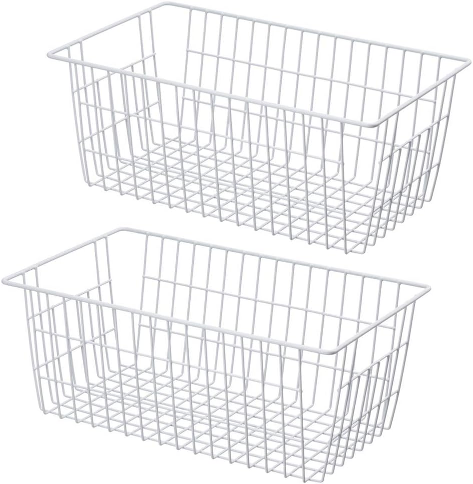 SANNO Freezer Baskets, Pantrty Storage Bins, Farmhouse Metal Wire Organizer for Kitchen Pantry Organizer 14"x11"x6"