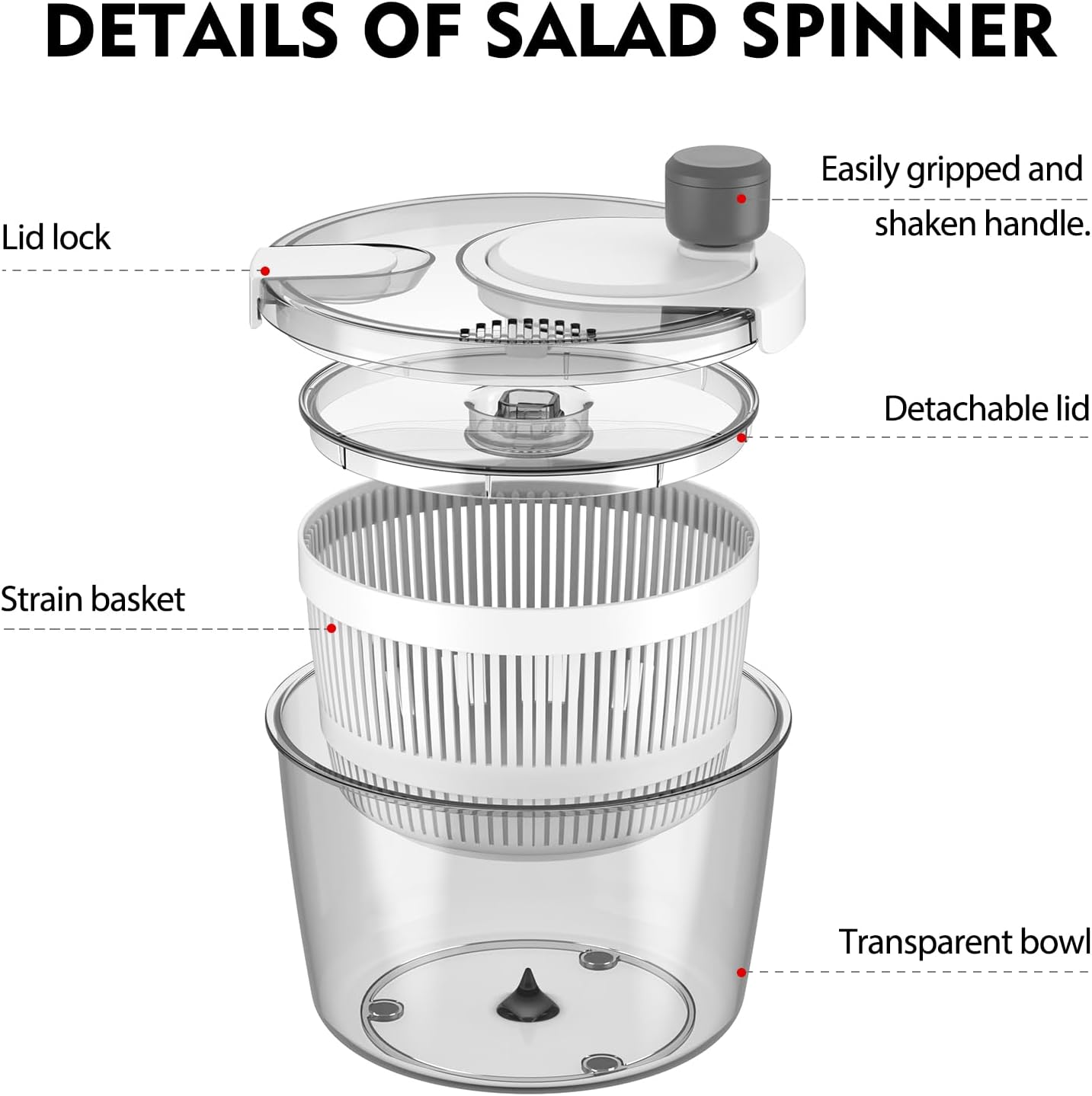 Ourokhome Salad Spinner Lettuce Dryer, Hand-crank Rotary Vegetable Dryer Veggie Washer with Transparent Bowl and Colander for Greens, Herb, Berry, Fruits, Macaroni, 2.8 QT, White