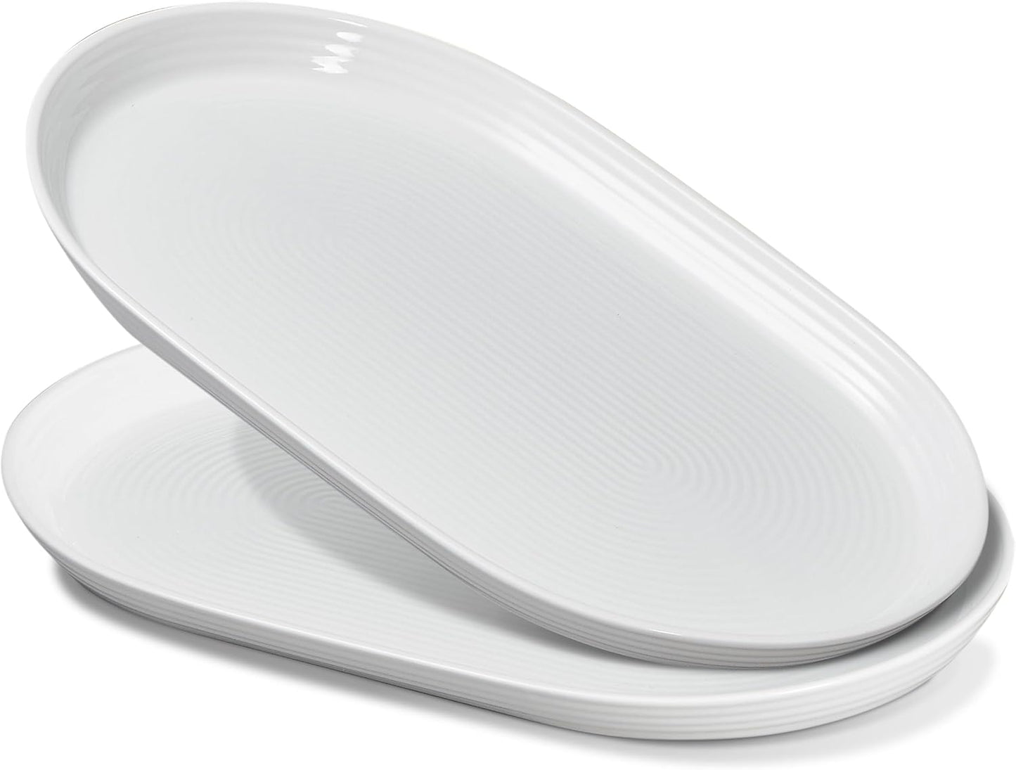 ONEMORE 16 Inch Ceramic Serving Plates for Entertaining, Set of 2 Large Oval Dinner Plates- Dishwasher Oven Safe Serving Tray for Food Meat Fish Parties- Porcelain Thanksgiving Turkey Platters - White