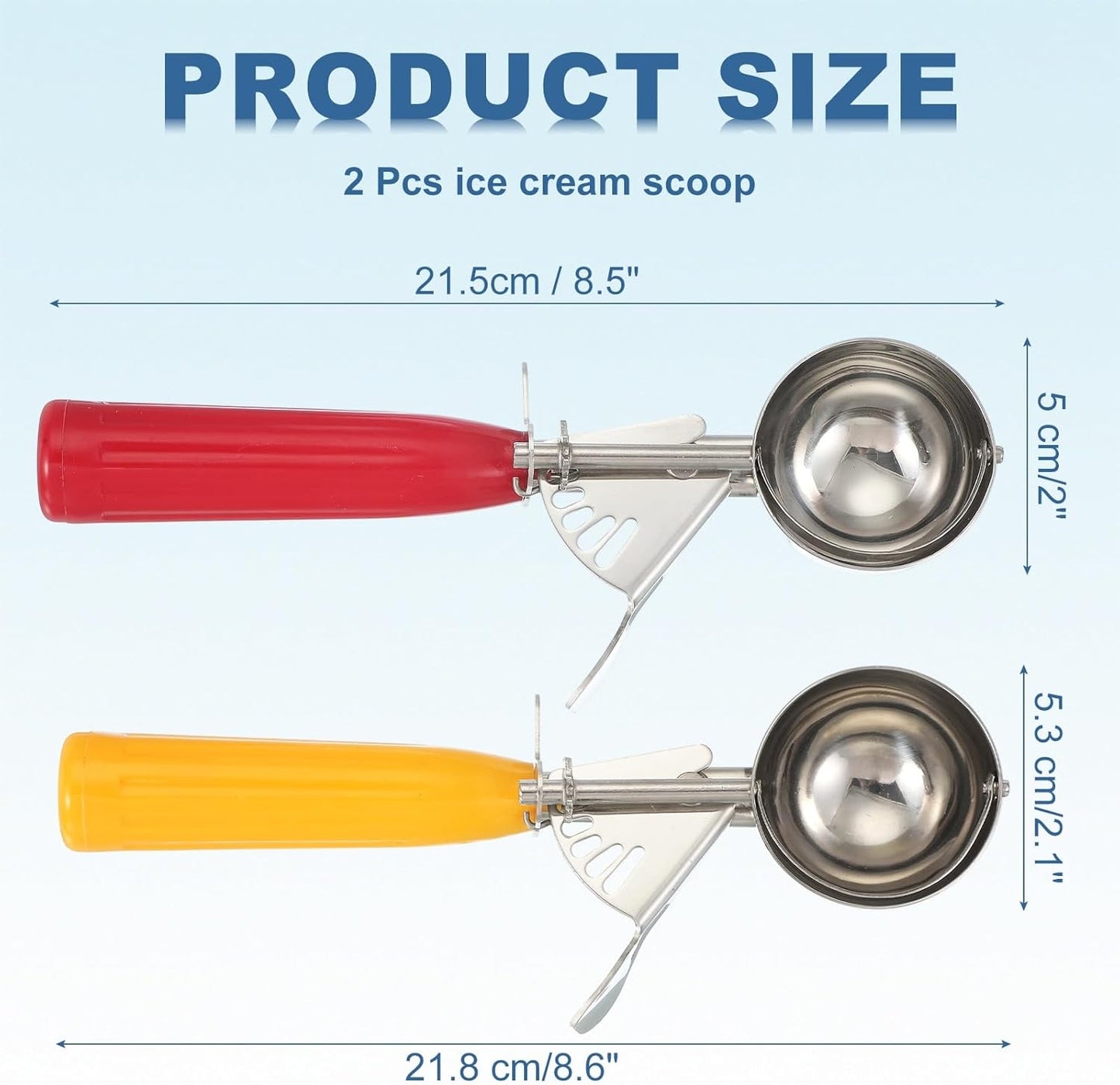 uxcell 2 Pcs Cookie Scoops, Ice Cream Scoop with Trigger for Baking Cookie Dough Rice Pudding Kitchen Gadget, Red, Yellow