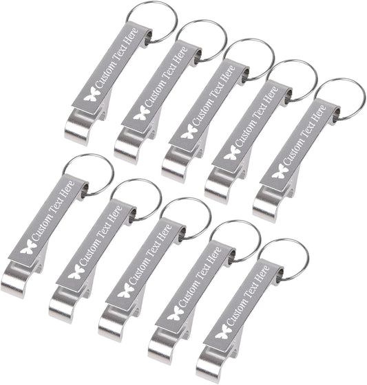 10PCS Personalized Bottle Opener Keychain Bulk Custom Beer Bottle Opener with Logo Text Engraved Wedding Bottle Opener Favors Customized Gifts for Guests Baby Shower Birthday Party-Silver