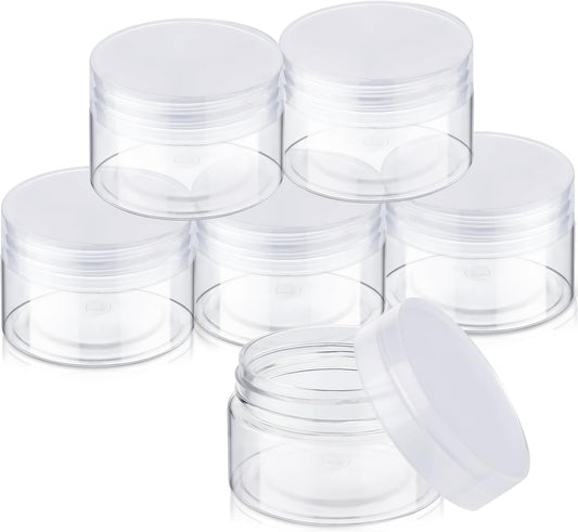 SATINIOR 6 Pack 3 oz Plastic Jars Containers with Lids Wide-mouth Refillable Leakproof Reusable Round Empty Jars for Travel Cosmetic Dry Food Spice Candy Cookie Home Kitchen Organizing (Clear)