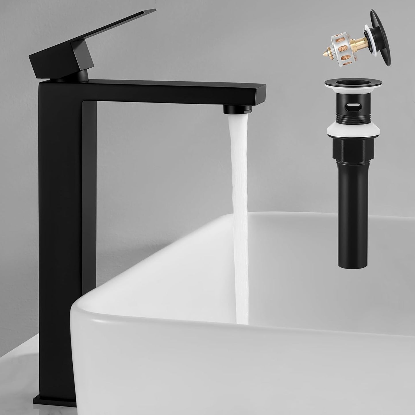 KES Vessel Sink Faucet, Black Bathroom Faucets, Tall Bathroom Faucets with Sink Drain with Overflow, L3156BLFF12-BK-C1