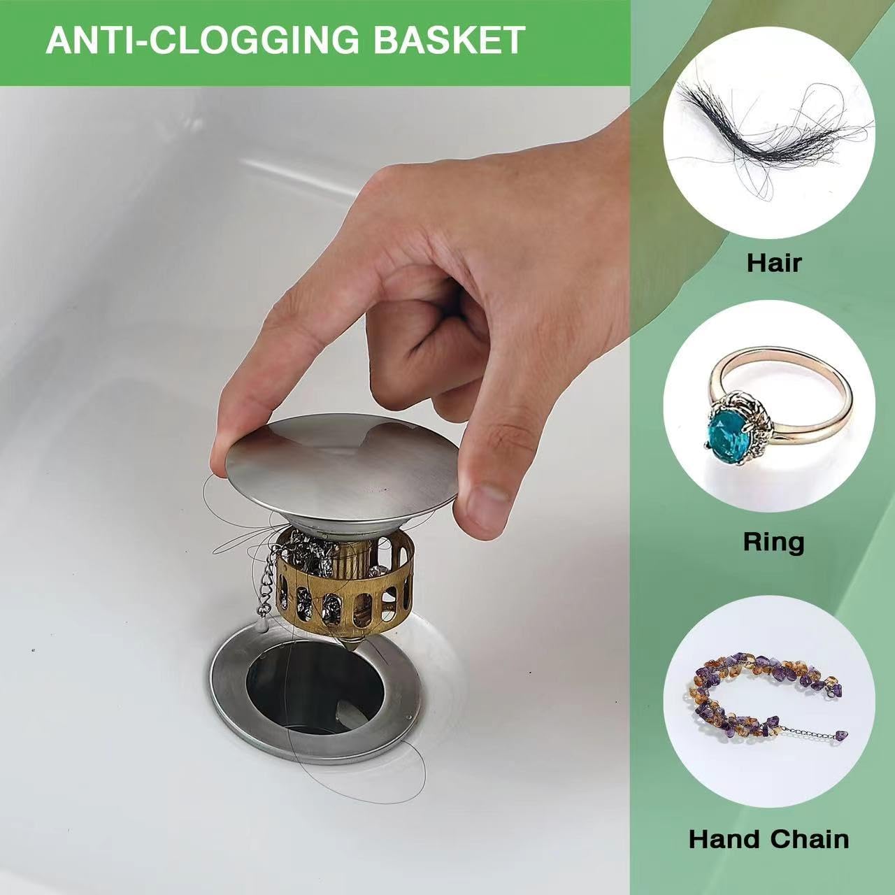 Brushed Nickel Stainless Steel Pop up Drain for Bathroom Sink with Detachable Basket Bathroom Sink Drain with Overflow Sink Drain Strainer