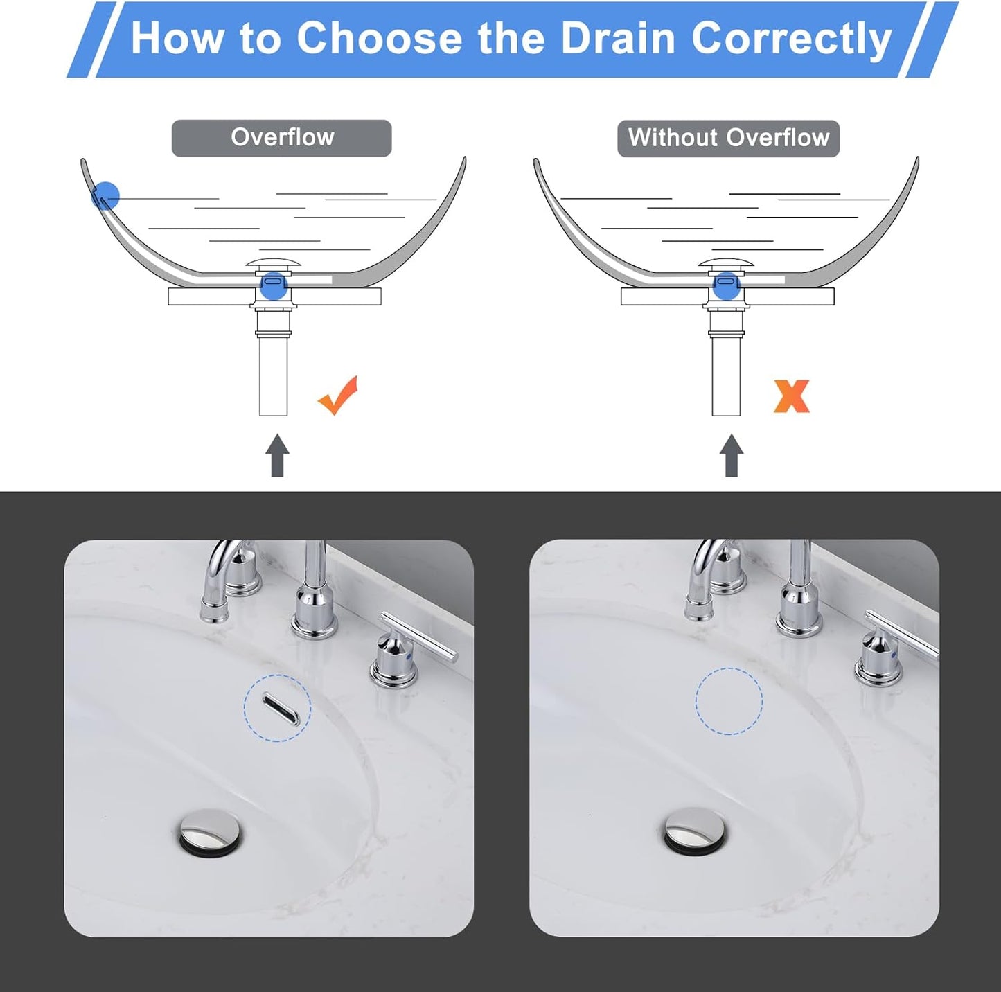 ARCORA Pop Up Sink Drain with Overflow, Chrome Bathroom Sink Drain, Pop Up Drain for Vessel Sink