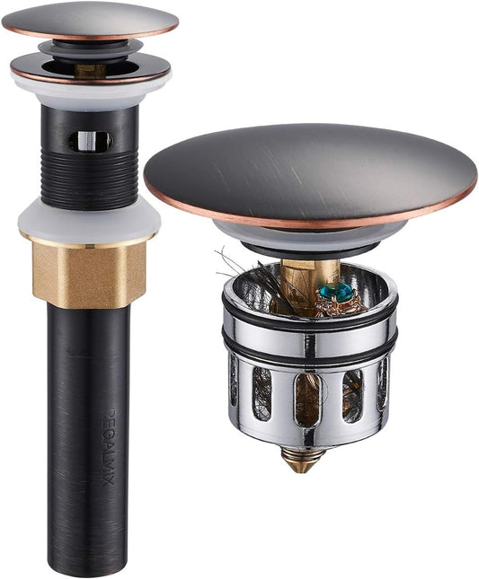 Vessel Sink Drain,Bathroom Pop-up Drain with Detachable Basket Stopper, Anti-Explosion and Anti-Clogging Drain Strainer, Sink Drain Assembly with Overflow Oil Rubbed Bronze, RWF083K