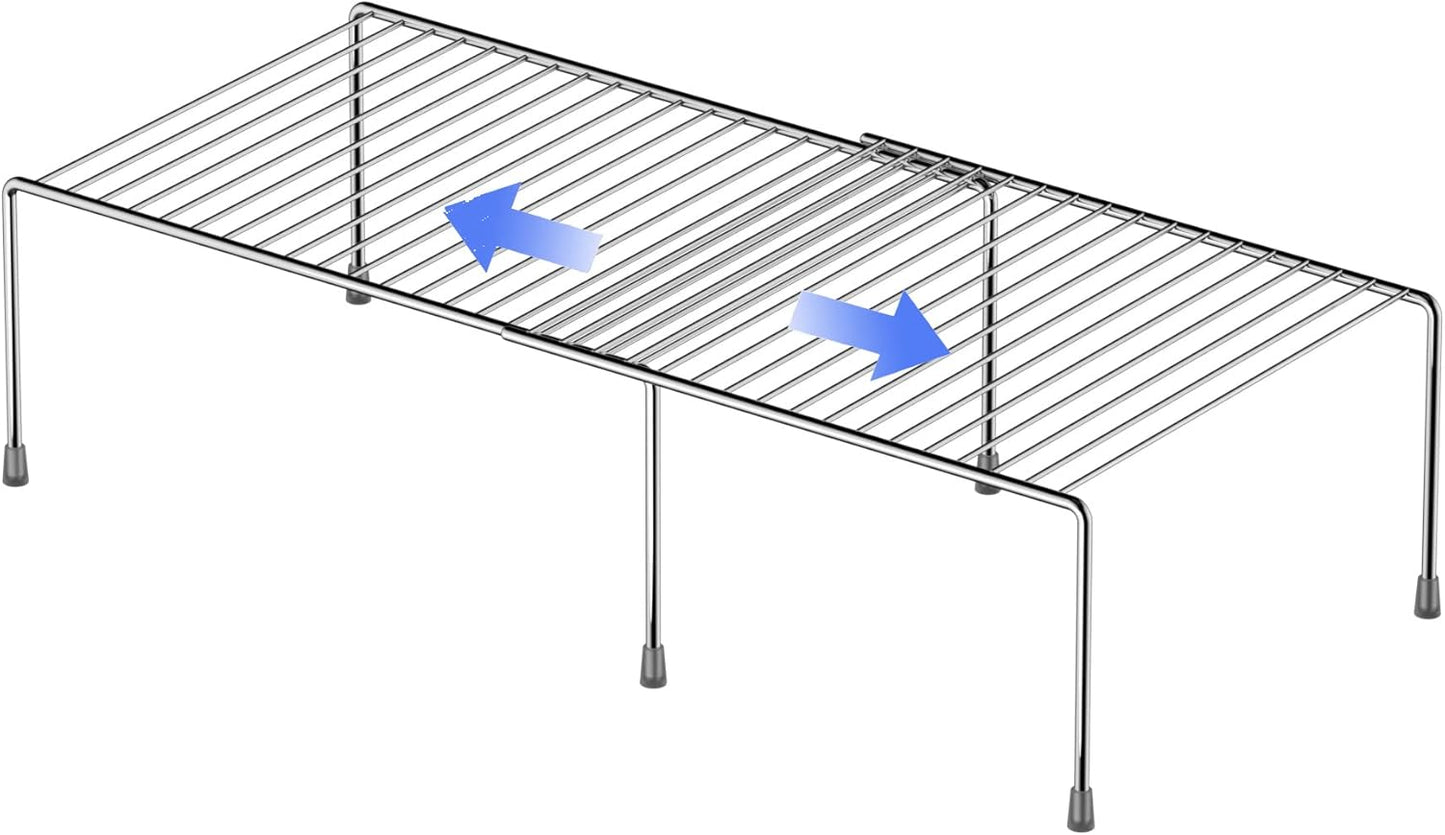 Redrubbit Cabinet Storage Shelf Rack, Expandable Metal Rustproof Kitchen Counter and Cabinet Shelf, Storage Rack Organizer Space Saver for Kitchen, Fridge, Cabinet, Bathroom, Chrome