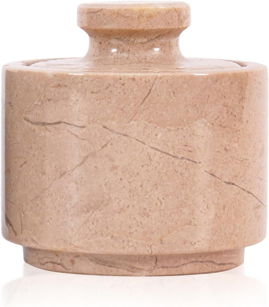 MARBLOUS KRAFTS Marble Salt Cellar with Lid 3" Inch Verona Salt Box, Seasoning Container & Spice Jars, Stone Salt Holder for Counter, Spice Jar
