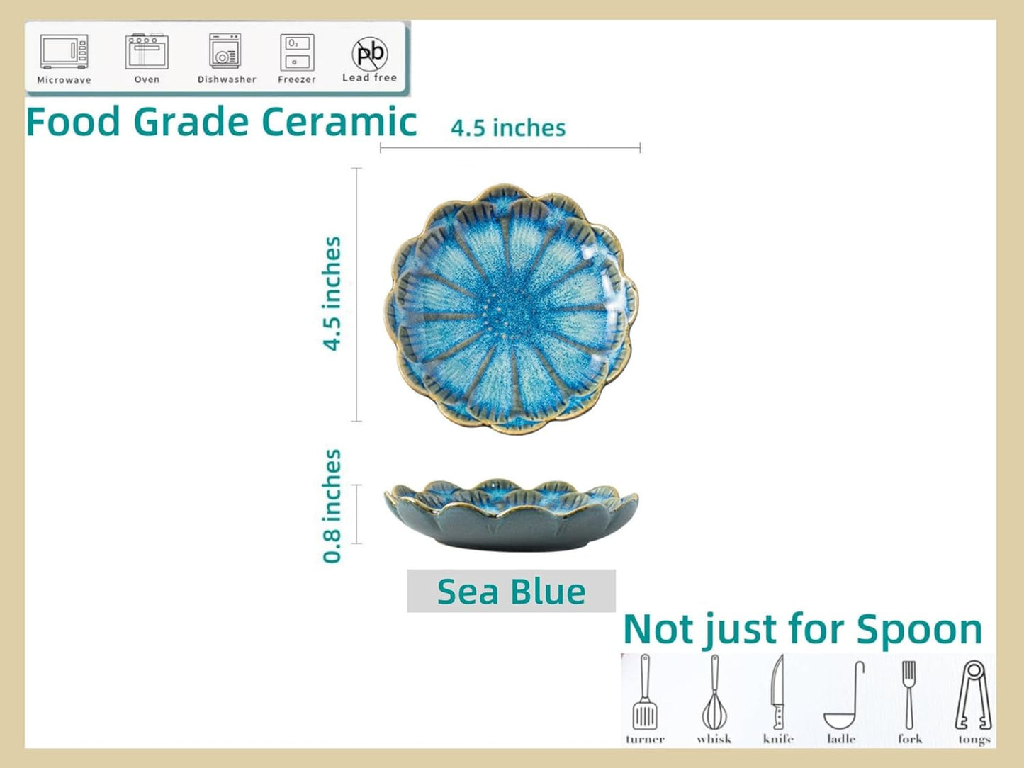 Ceramic Spoon Rest for Stove Top, Flower Cute Spoon Rest for Kitchen Counter, Cooking Spoon Holder for Kitchen Counter, Utensil Rest Spatula Rest Ladle Holder Tong Rest, 1 PC (Retro, Sea Blue)