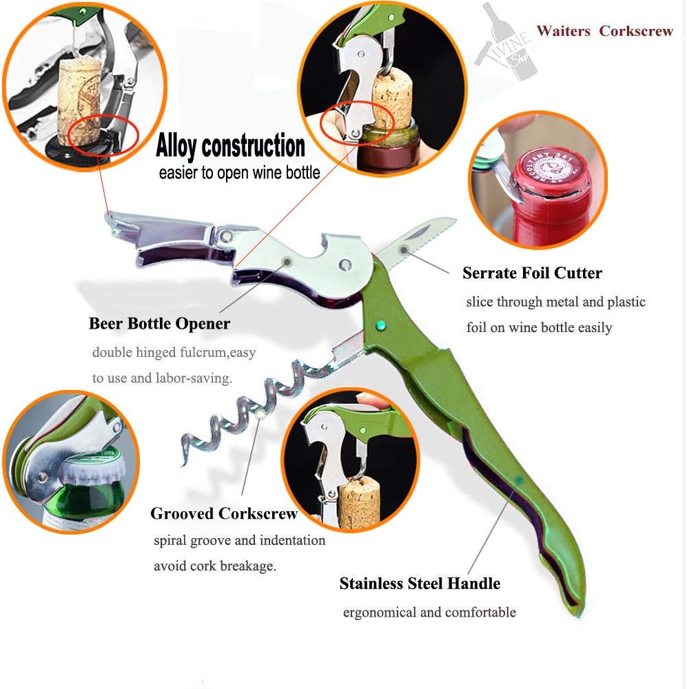 Professional Waiter Corkscrew Wine Openers Set (4 PCS),Upgraded With Heavy Duty Stainless Steel Hinges Wine Key for Restaurant Waiters, Sommelier, Bartenders