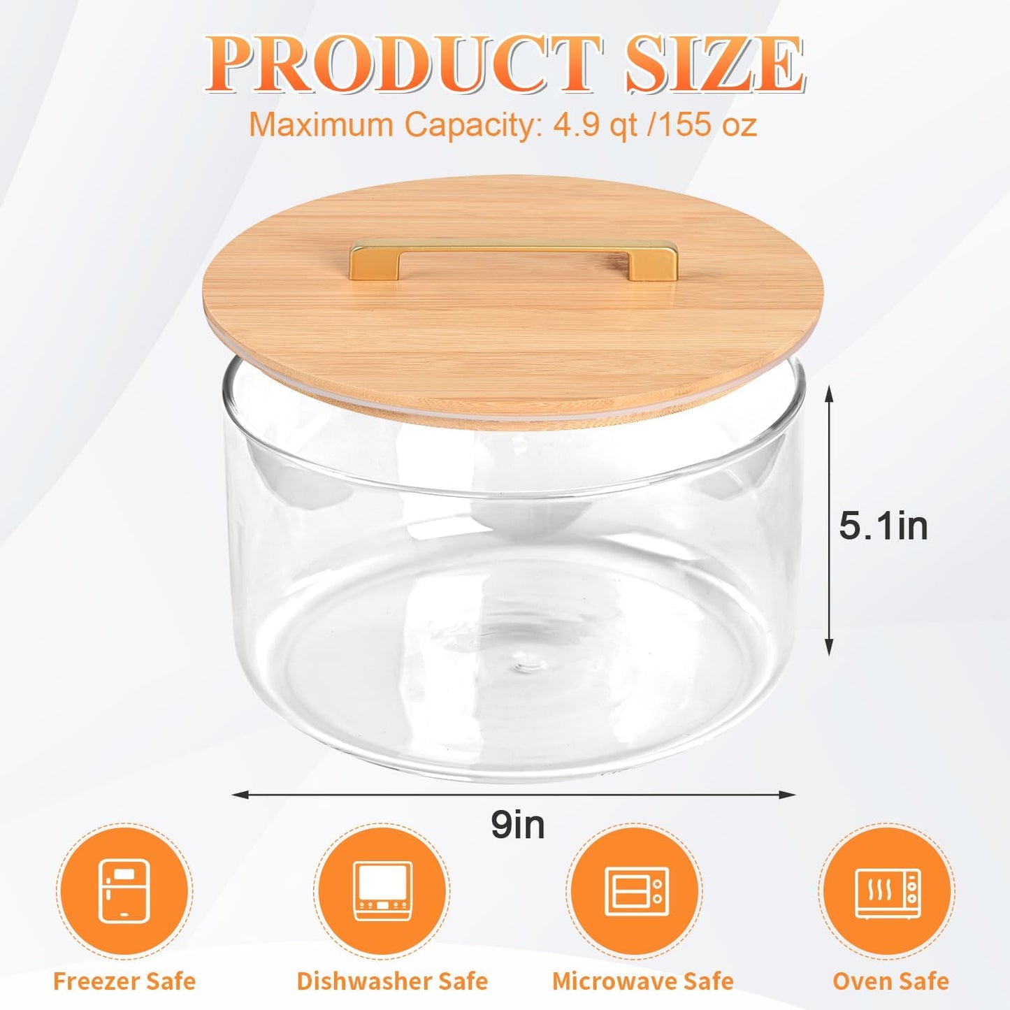 9 inch Large Salad and Trifle Bowl Glass with Lid, 155 oz Versatile Mixing and Serving Dish for Fruit, Laying Ice Cream, Cake, Cupcake, Baking, and Dessert, Microwave Safe