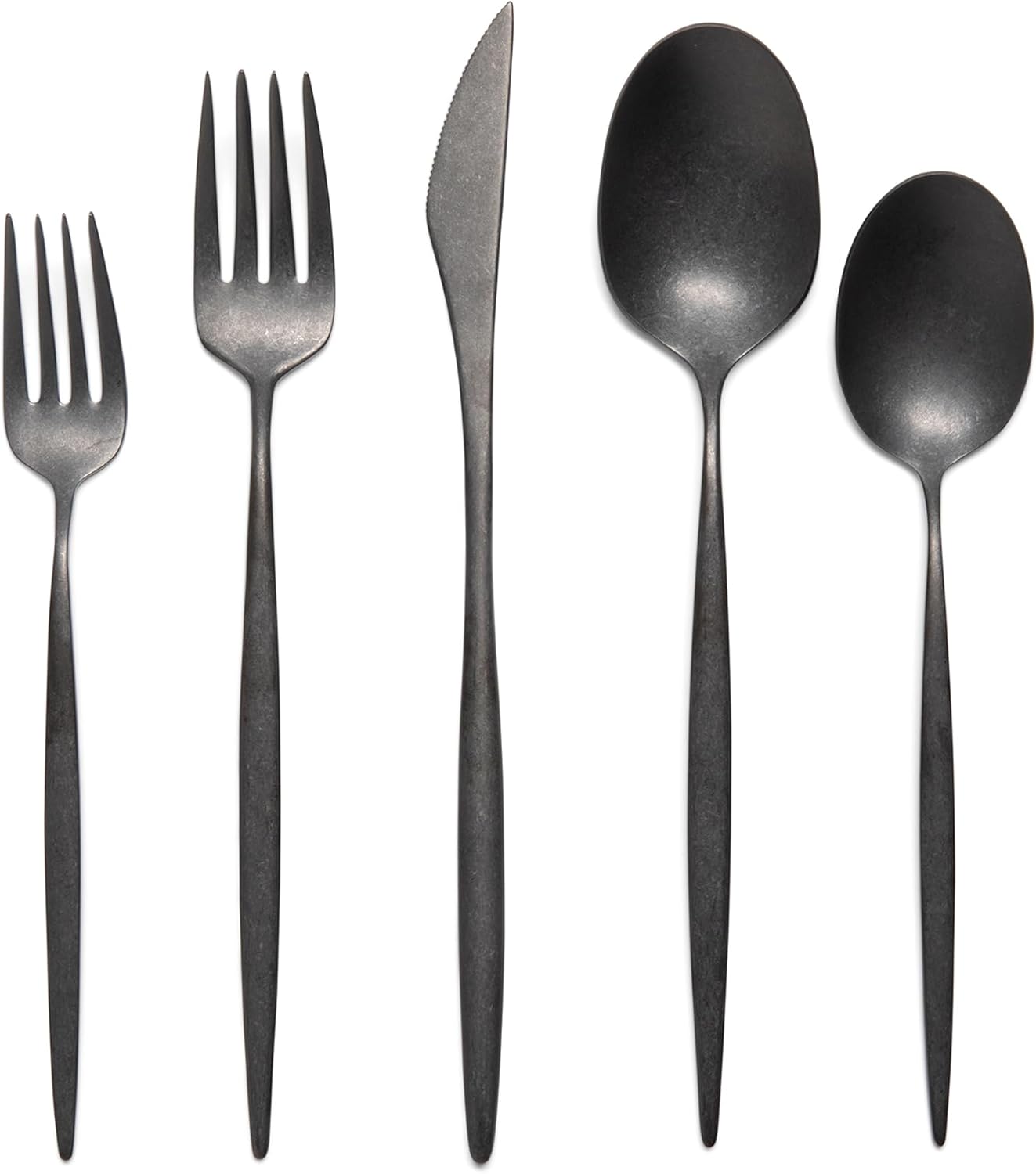 Luxury Vintage Flatware 20-Piece Set – Service for 4, Premium Stainless Steel with Weighted Handles, Aged Heirloom Finish, Dishwasher Safe, Elegant and Modern Cutlery (Vintage Black)