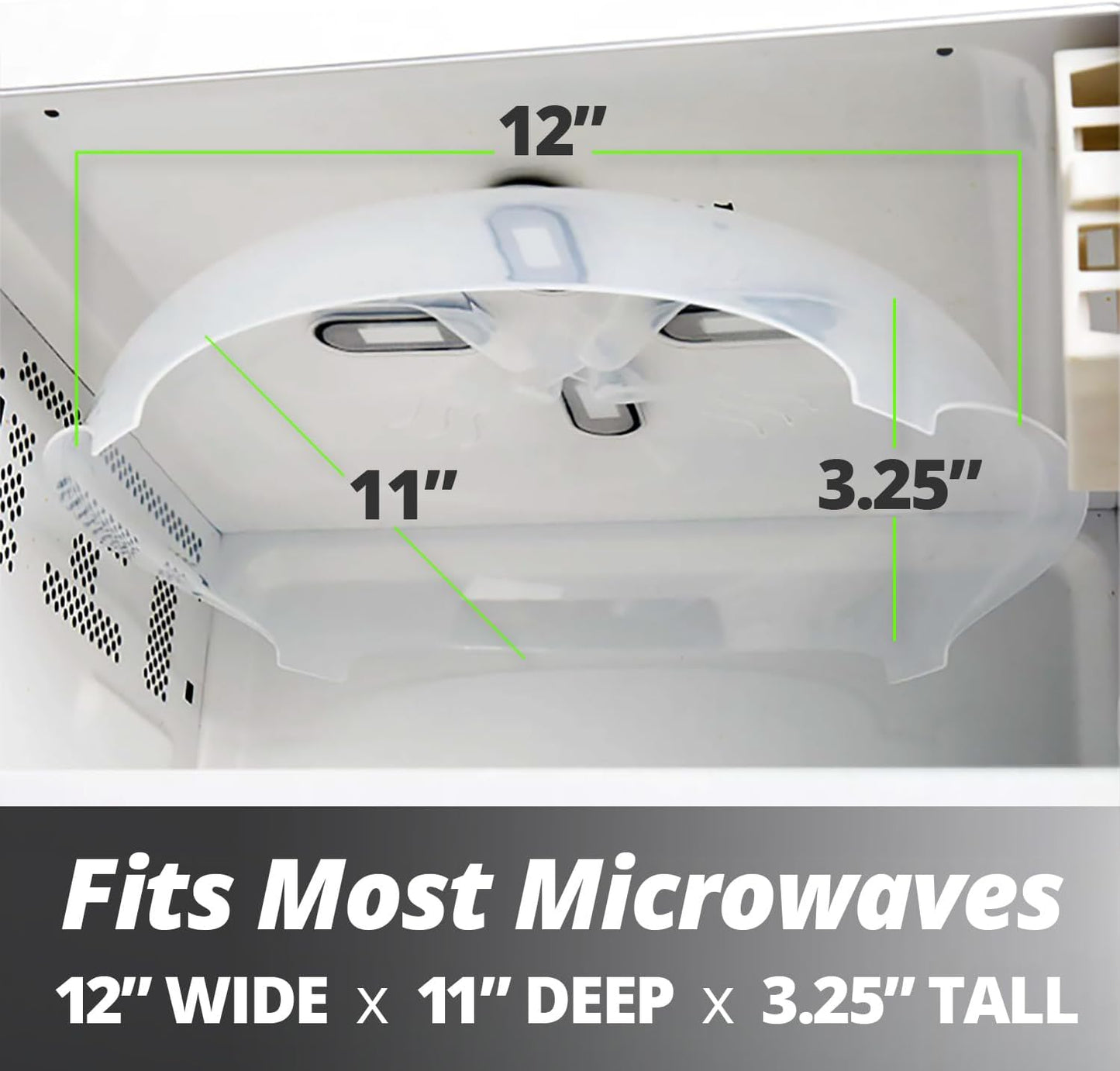 Magnetic Splatter Cover, 12-Inch Clear BPA-Free Food Lid, Vented Plate Guard with Steam Vents, Anti-Splash Microwave Lid, Dishwasher Safe, Space-Saving Magnetic Storage - Black 2 Pack