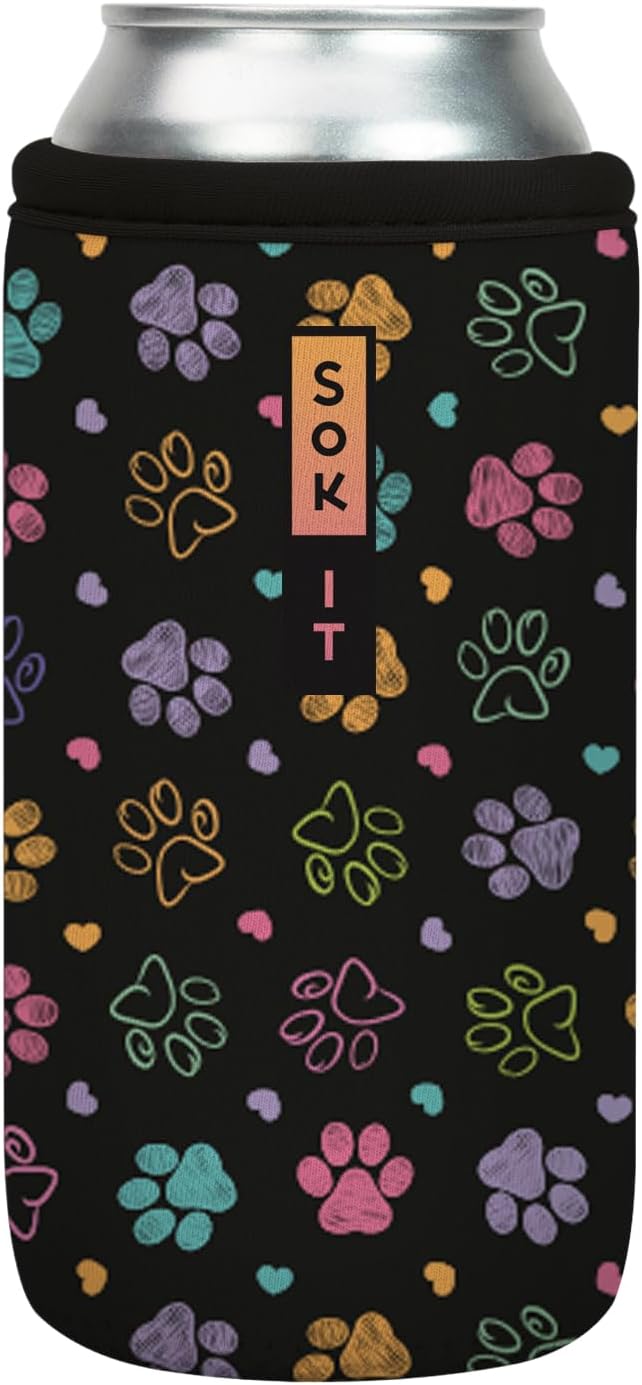 Sok It CanSok Sleeve for Beer & Soda Insulated Neoprene Cover (Furry Footprints, 16oz Can Sleeve)