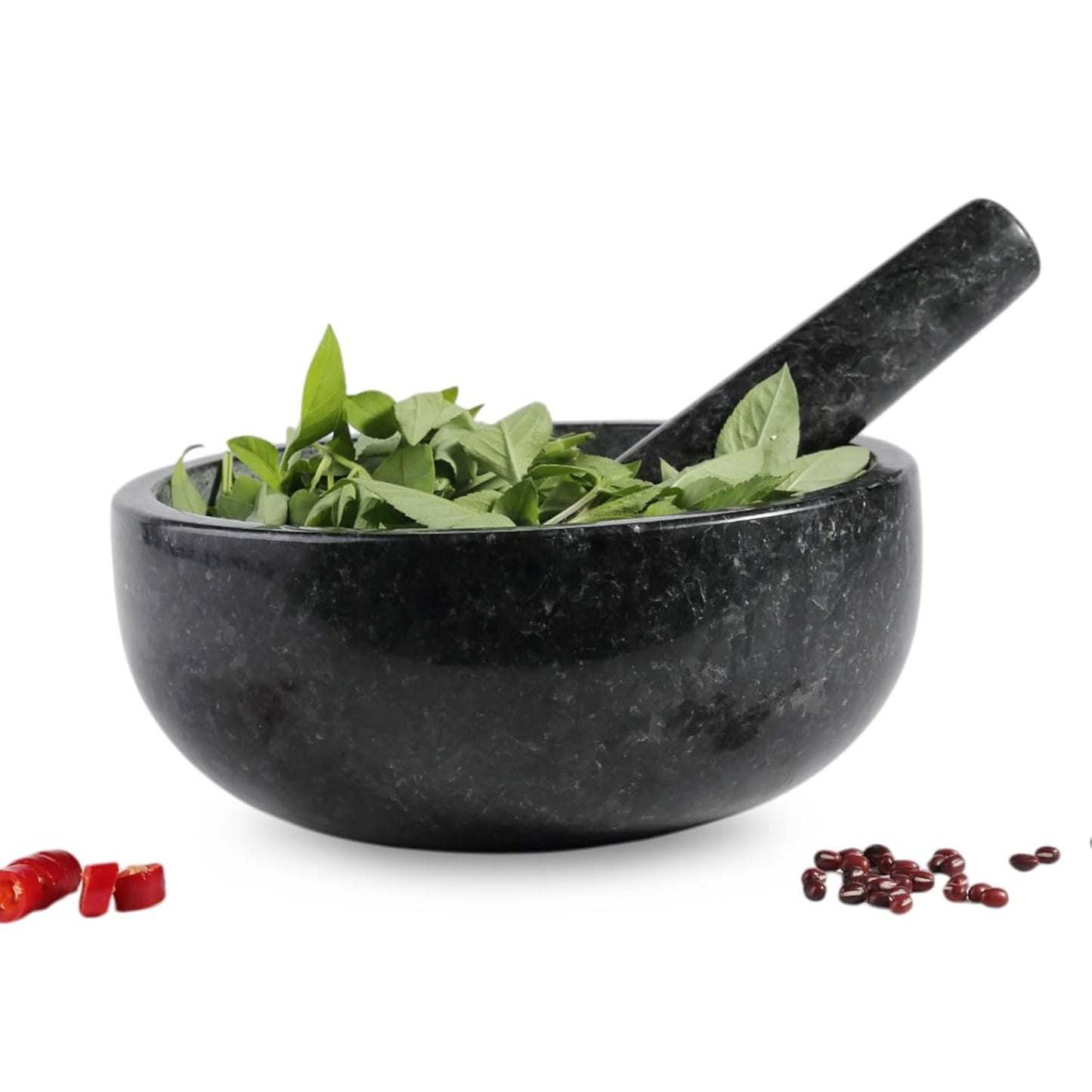 Koville Granite Mortar and Pestle Set, 8" Extra Large Grinder Bowl for Guacamole, Salsa, Pill Crusher, Spice, Herb, Garlic, Nut, Heavy Duty Grinder for Kitchen