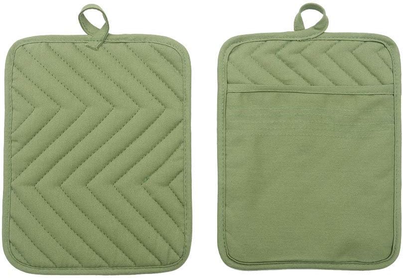 Anyi Heat Resistant Pot Holders, Cotton Hot Pads for Counter & Table, Green with Pocket