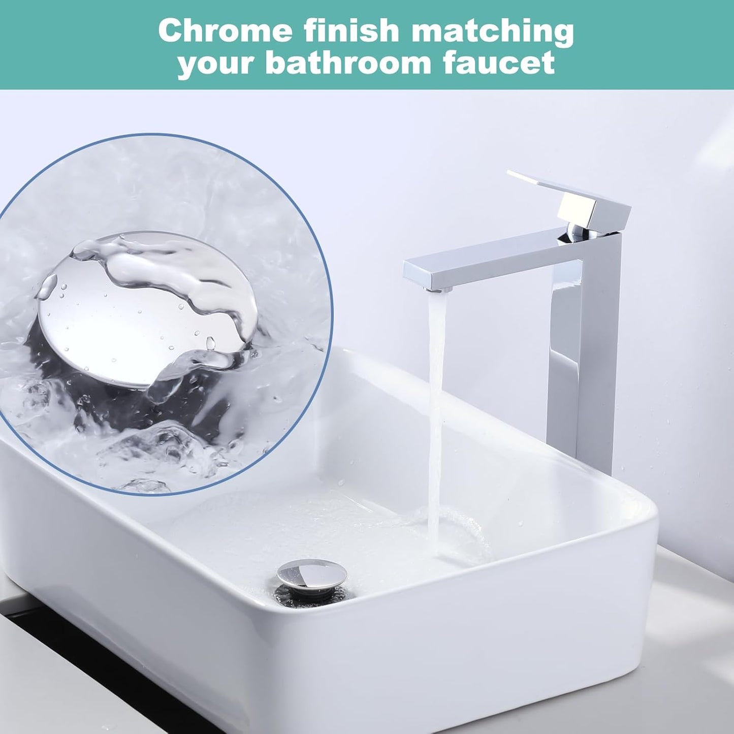 Bathroom Sink Drain Without Overflow, ARCORA Chrome Pop Up Drain for Vessel Sink Clicker Drain Stopper