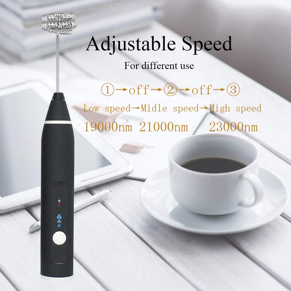 Rechargeable Foam Maker with Double Whisk, RIJAHO Upgraded 3 Speeds Frother Handheld for Milk Coffee, Latte, Matcha