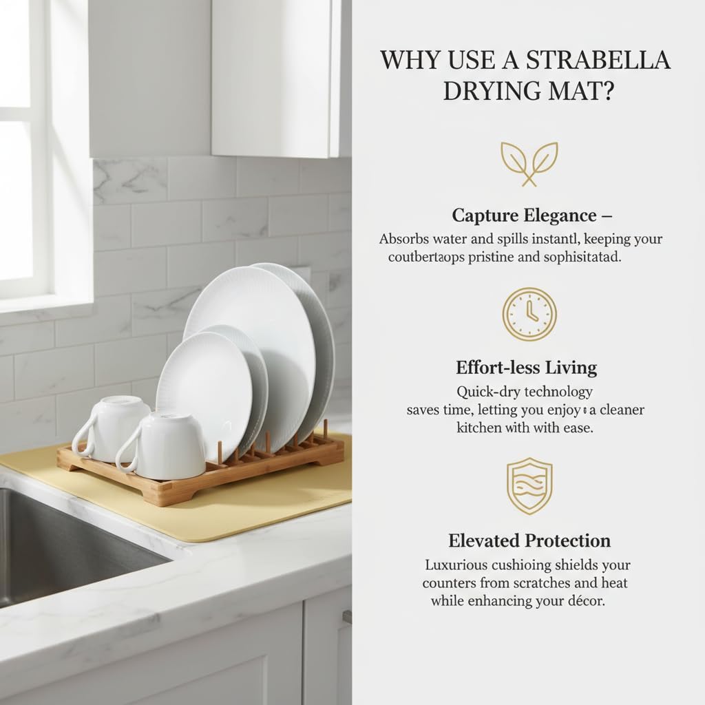 Dish Drying Mat Super Absorbent – 16" x 18" Coffee Mat for Countertops – Non-Slip Drying Mat for Kitchen Counter – Easy to Clean Water Absorbent Mat – Large Dish Drying Mats (Butter Yellow)