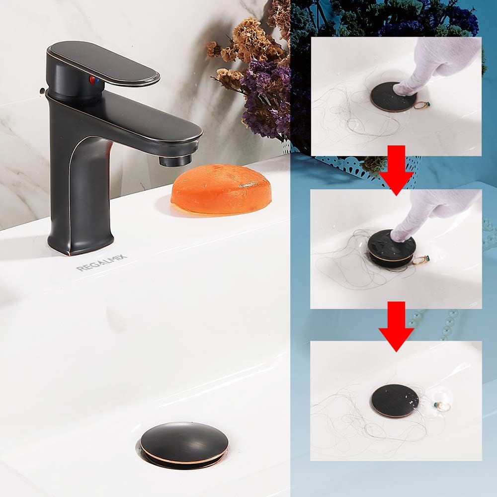 Bathroom Sink Drain, Vessel Sink Pop Up Drain with Detachable Basket Stopper,Anti-Explosion and Anti-Clogging Drain Strainer, Sink Drain Assembly Without Overflow Oil Rubbed Bronze, REGALMIX RWF082C