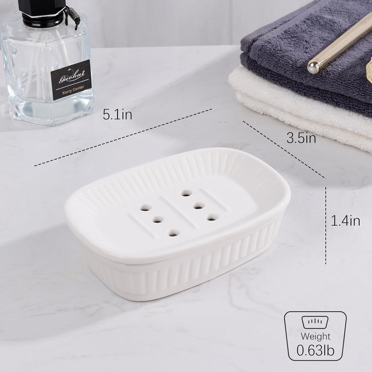 ANTIS'S HOME Ceramic Soap Dish, Self-draining Soap Holder, Double Layer Bar Soap Holder, White Draining Soap Dishes for Bathroom Shower Kitchen, Minimalist Vintage Style, Keep Soap Dry