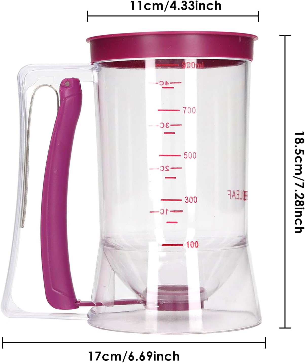 Pancake Batter Dispenser, 900ml Batter Separator with Measuring Label Cookie Separator Batter Cream Speratator for Pancakes, Cupcake, Waffle, Muffin Mix, Crepe & Cake