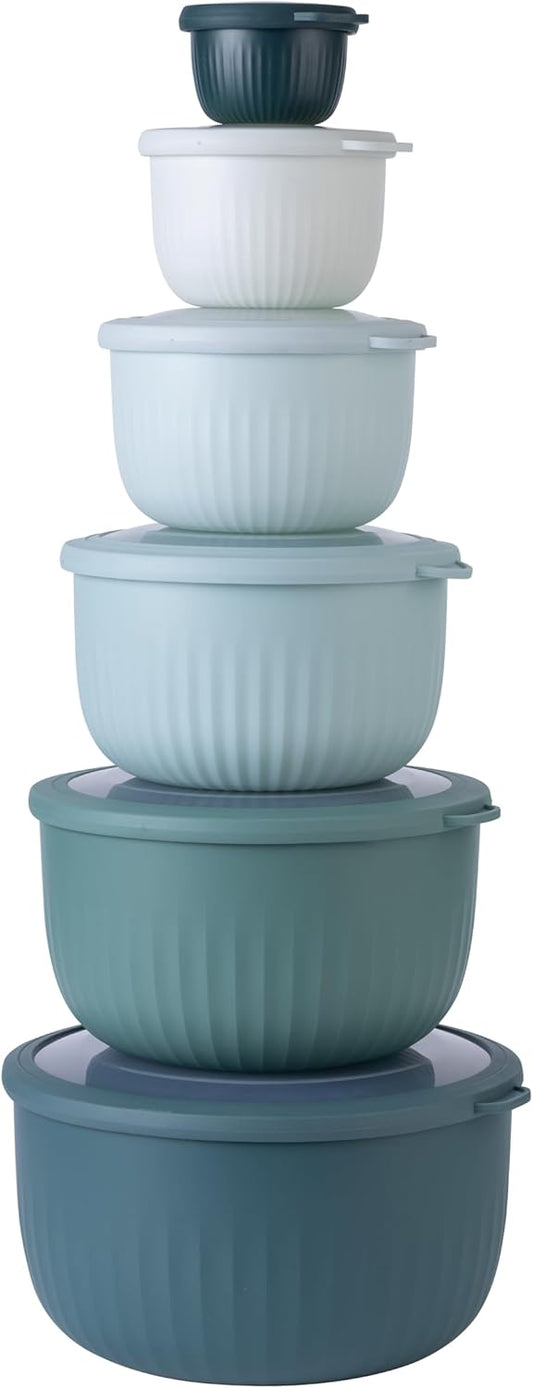 COOK WITH COLOR Prep Bowls with Lids- Wide and Deep Nesting Plastic Small Mixing Bowl Set with Lids, 12 Piece Set - Deep Bowls, Teal