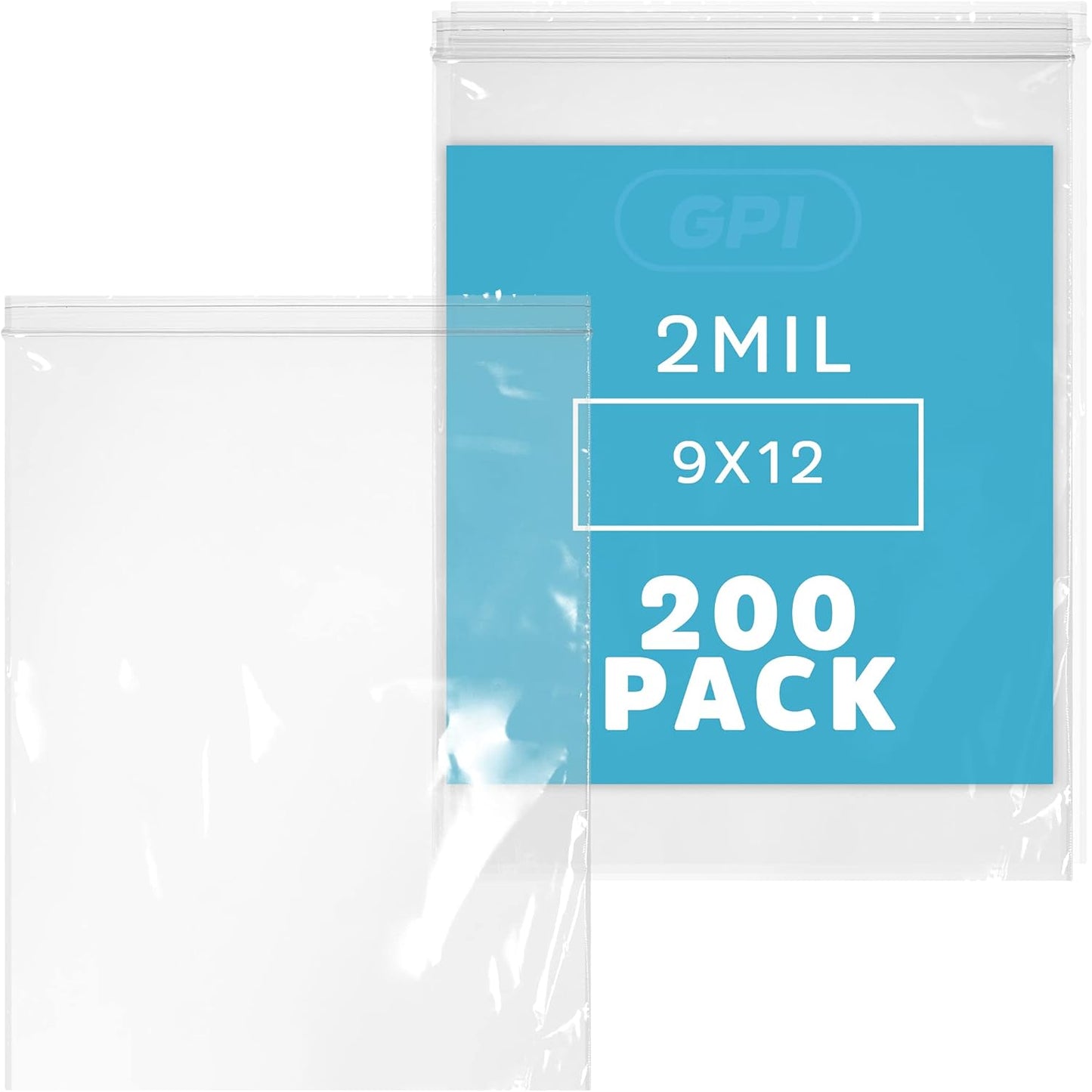 GPI - 9" X 12" - 200 Count, 2 Mil Thick, Clear Reclosable Zip Plastic Poly Bags with Resealable Lock Seal Zipper for A4 Letter Size Paper, Apparel, Clothing, Food & Office Supplies.