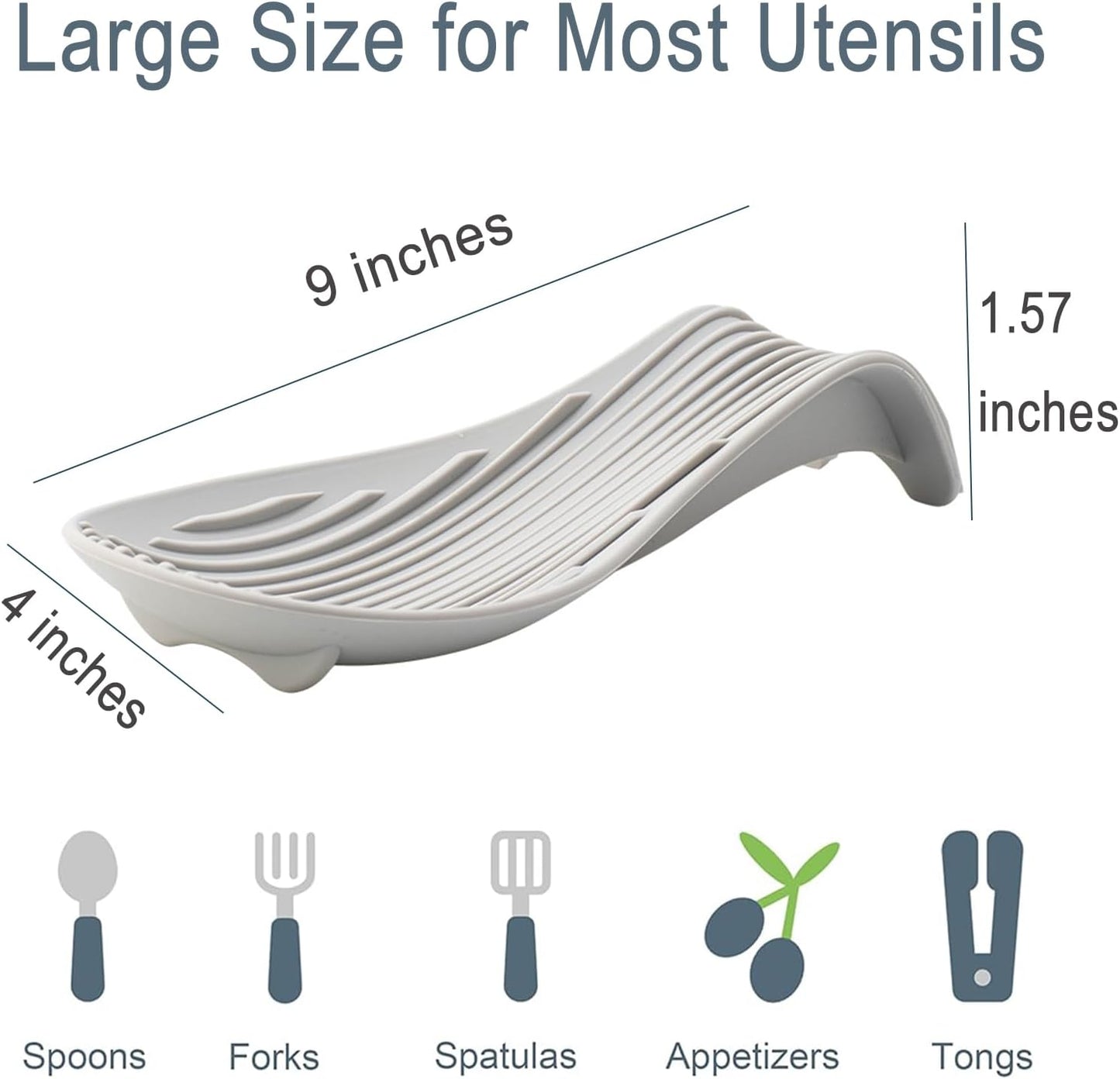 Stove Top Spoon Rest - Heat Resistant & Non-Slip Silicone Holder for Kitchen Counter, Large Cooking Utensil Res (Light Gray)