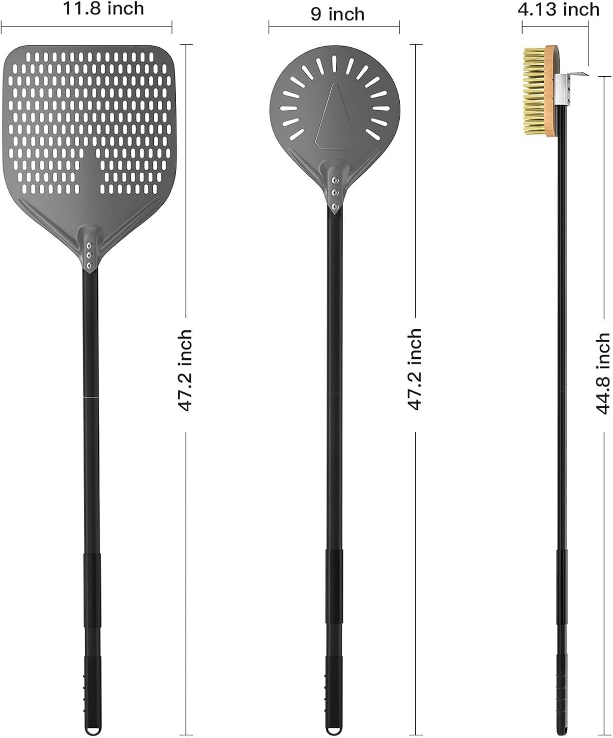 G.a HOMEFAVOR 3-Piece Pizza Oven Accessories, 12" × 15" Perforated Pizza Peel, 9" Round Turning Peel, Pizza Oven Cleaning Brush, Pizza Kit for Professional Chef or Pizza Lover