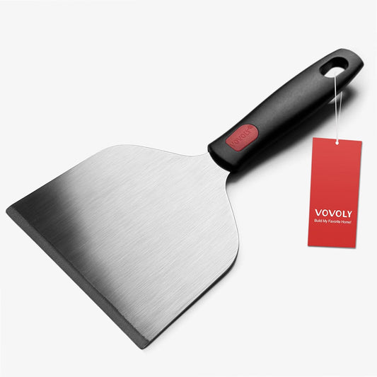 Vovoly Wide Griddle Scraper, 4.3“x4.3'' Smashed Burger Scraper Grill Scraper Spatula Burger Turner - Full Tang Silicon Handle Professional Grade Grill Accessories, Knife Grade Stainless Steel