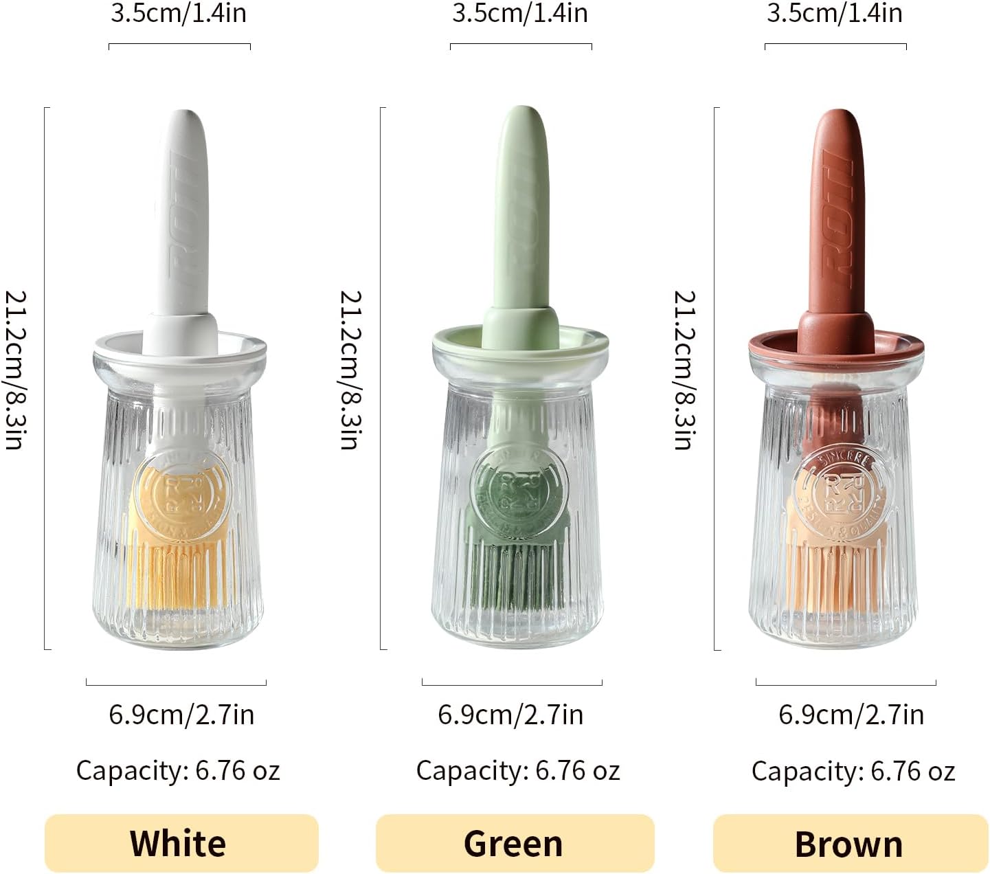 Oil Dispenser with Brush - Glass Olive Oil Dispenser for Kitchen, 3 IN 1 Oil Dispenser Bottle with Silicone Basting Brush for Cooking Vinegar Sauce BBQ Grill Frying (Green/White)