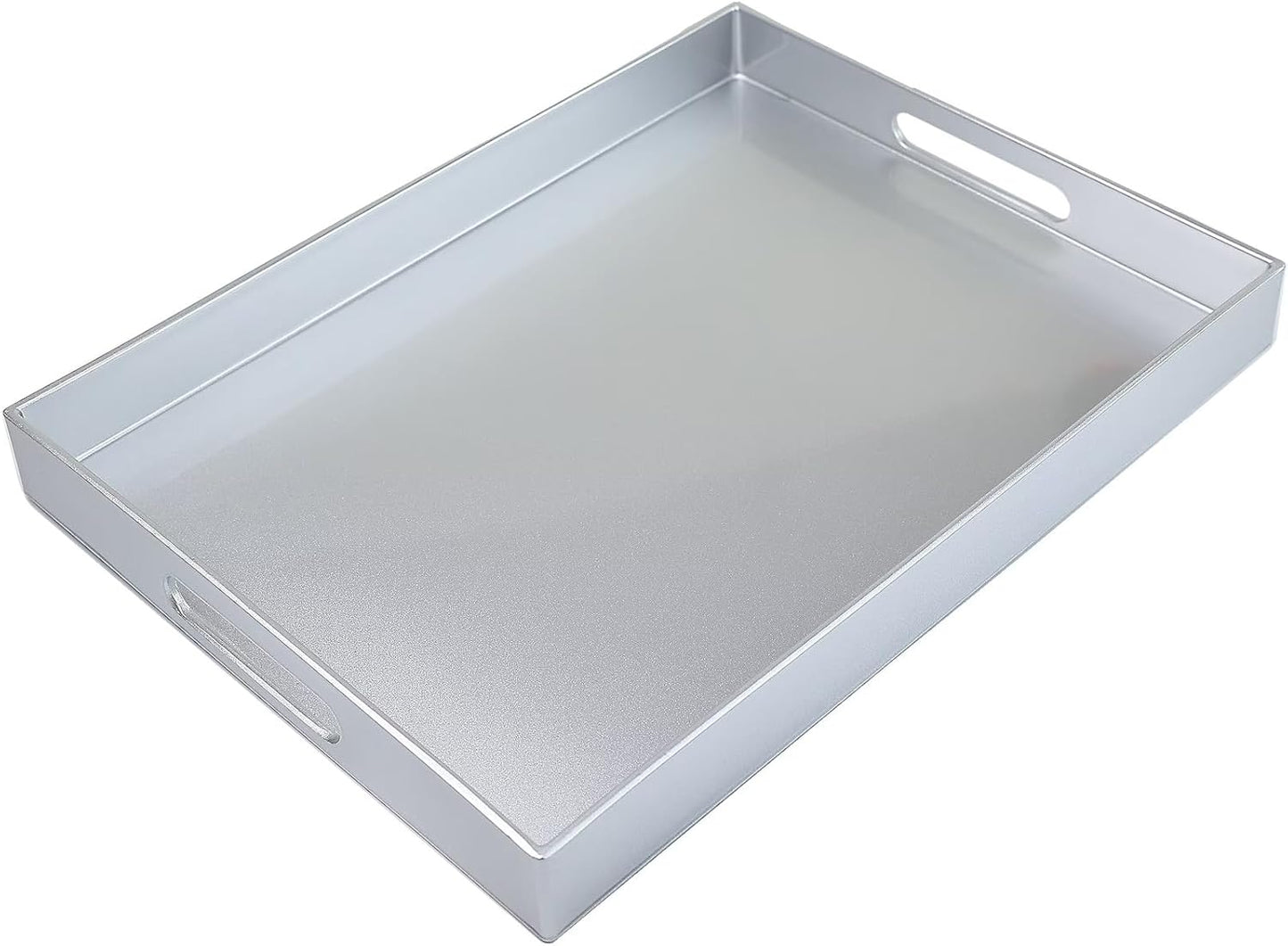 Spsyrine Silver Plastic Serving Tray for Ottoman, Coffee Table, Rectangle Decorative Tray for Entertaining, Outdoor, Living Room, Home Decor