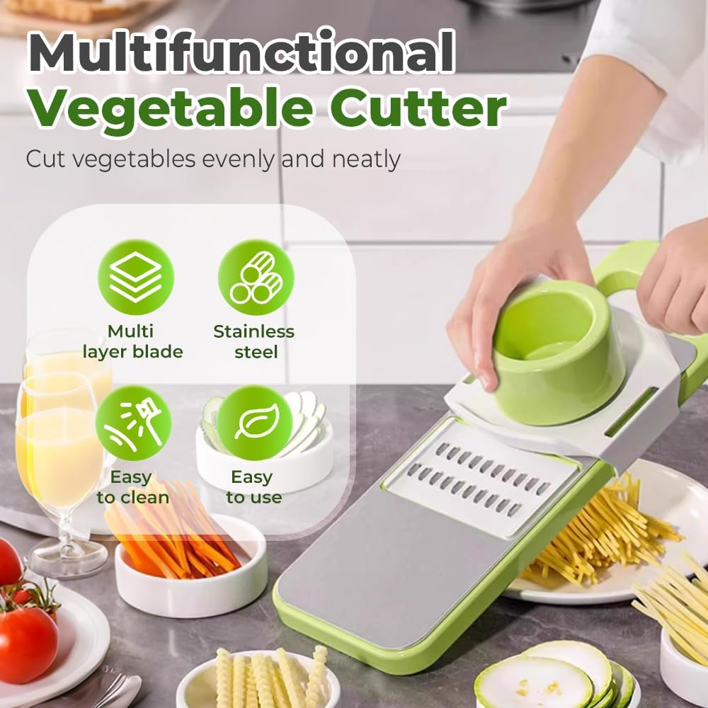 Multifunctional Vegetable Cutter, 2025 New Vegetable Slicer with Adjustable Stainless Steel Blade, Kitchen Chopper with Hand Guard for Vegetable, Fruit, Onion, Potato, Tomato, Cabbage (3pcs)