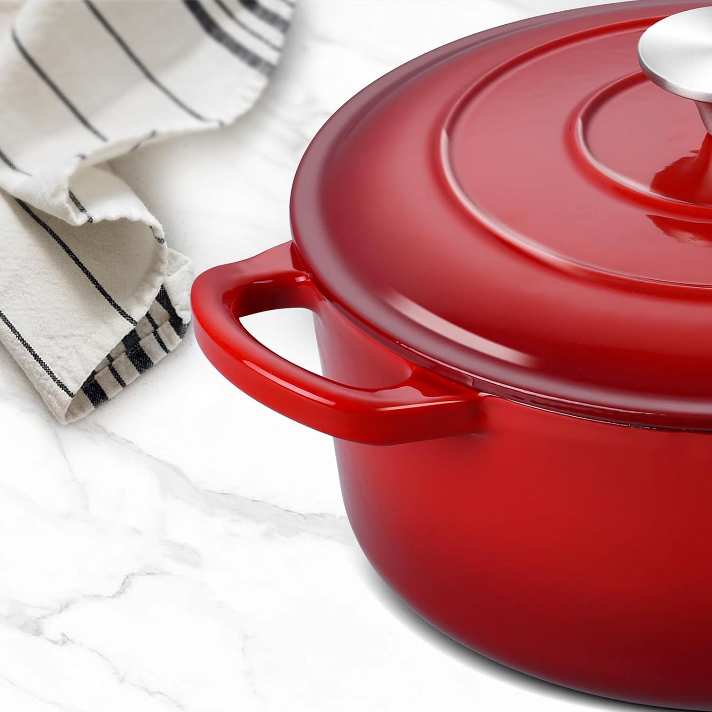 3QT Dutch Oven Pot with Lid, Leonyo 3 Quart Enameled Cast Iron Dutch Oven for Sourdough Bread Baking, Heavy Duty Cookware for Braising, Stews, Roasting, Red