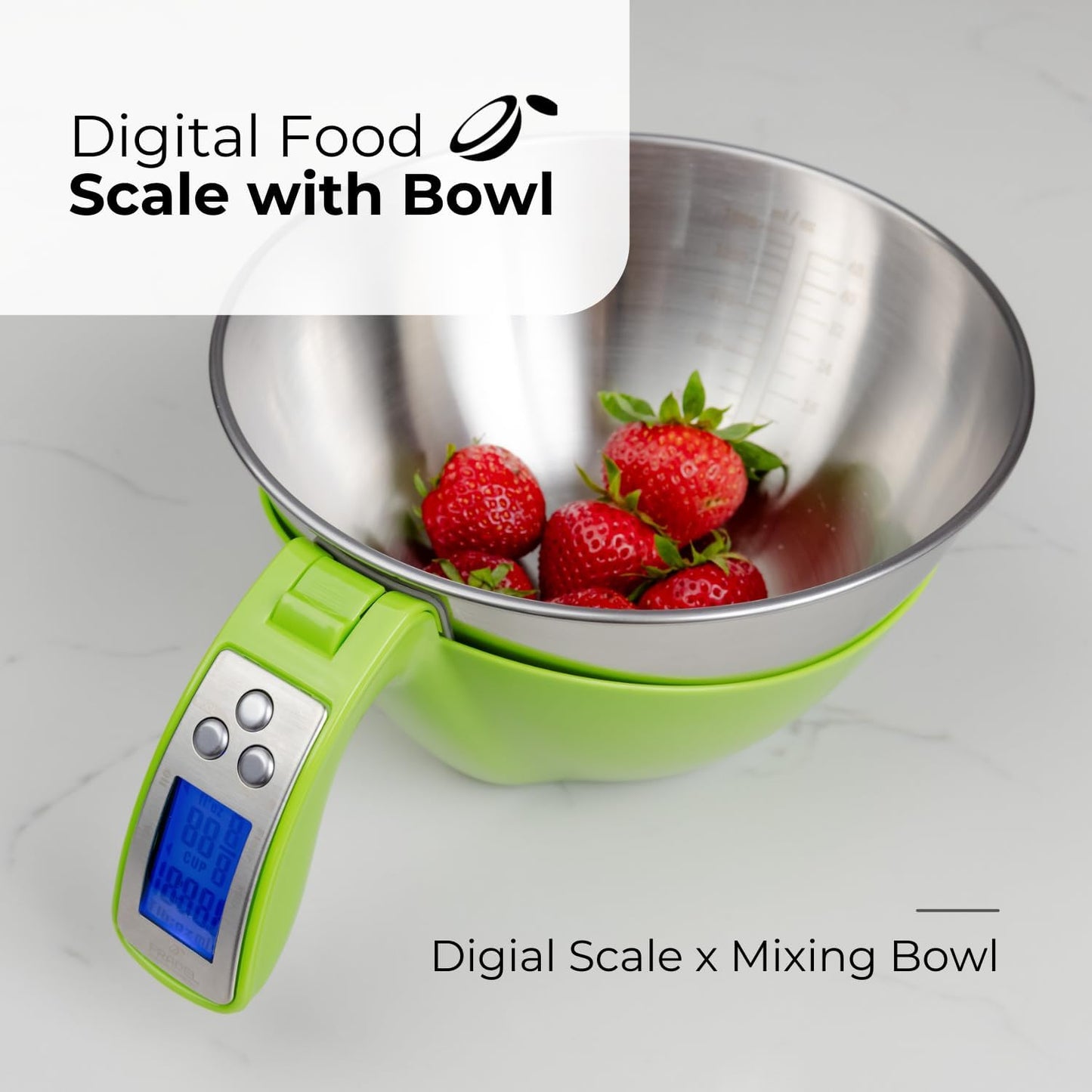 Fradel Digital Kitchen Food Scale with Bowl - 11lb, Grams & Ounces - Removable, Dishwasher-Safe Mixing Bowl - Green