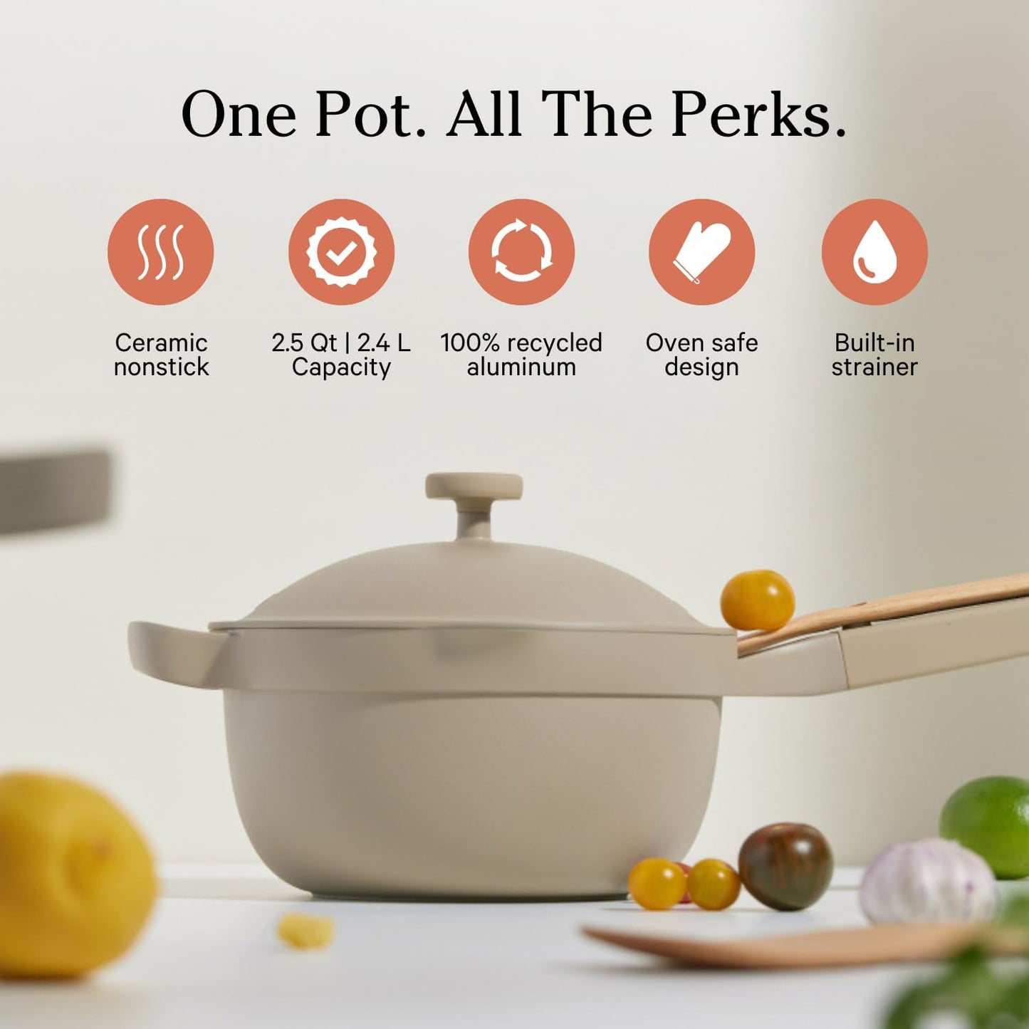 Our Place Perfect Pot - Mini 2.5 Qt Nonstick Ceramic Sauce Pan with Lid | Versatile Cookware for Stovetop and Oven | Steam, Bake, Braise, Roast | PTFE and PFOA-Free | Toxin-Free, Easy to Clean | Steam