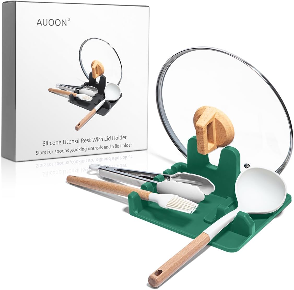 AUOON Spoon Holder for Stove - Silicone Spoon and Lid Rest with Drip Pad Kitchen Utensil Rest for Spoons, Ladles, Spatulas, Tongs & More (Sea Blue, Large)