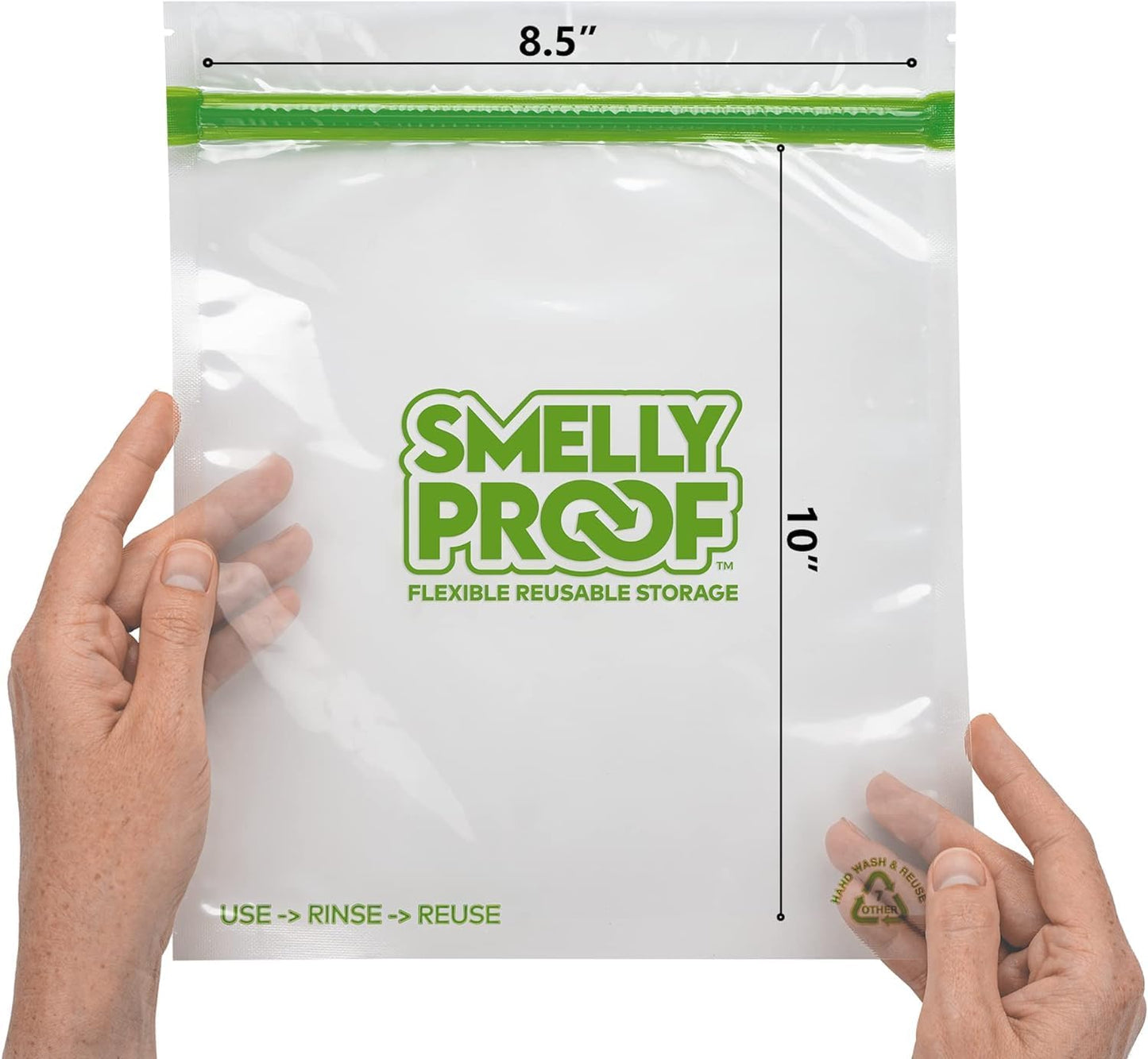 Smelly Proof 50pk Reusable Food Storage Bags - Made in USA, Dishwasher-Safe, BPA FREE, NO PEVA, Clear FLAT Large 3-mil Thick, 8.5" x 10"
