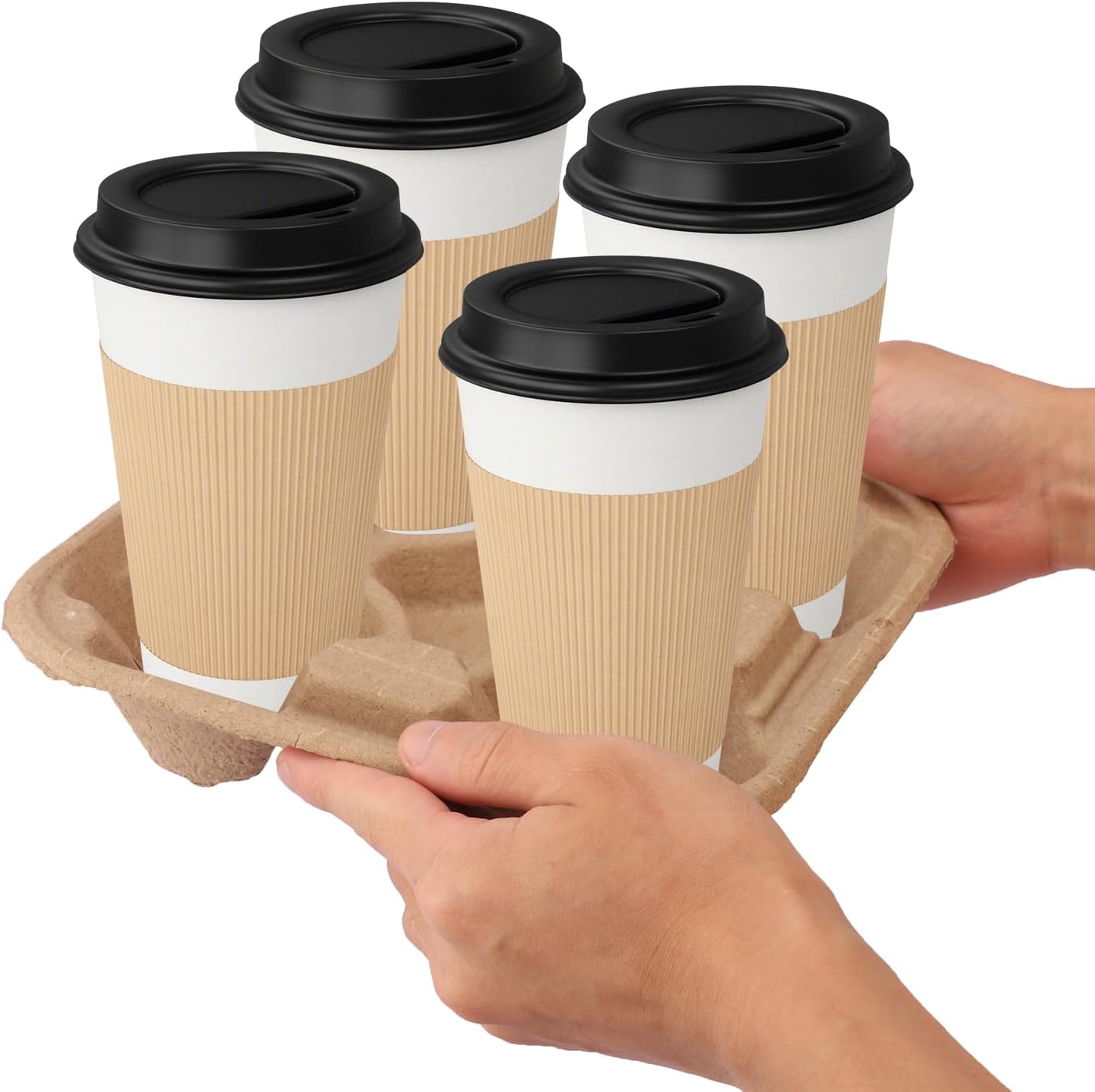 40 Pack Eco-Friendly 4 Cup Drink Carrier, Disposable Coffee Carrier, Cardboard Cup Holder, to Go Coffee Cup Holder for Hot and Cold Drinks by IHDYPPEW