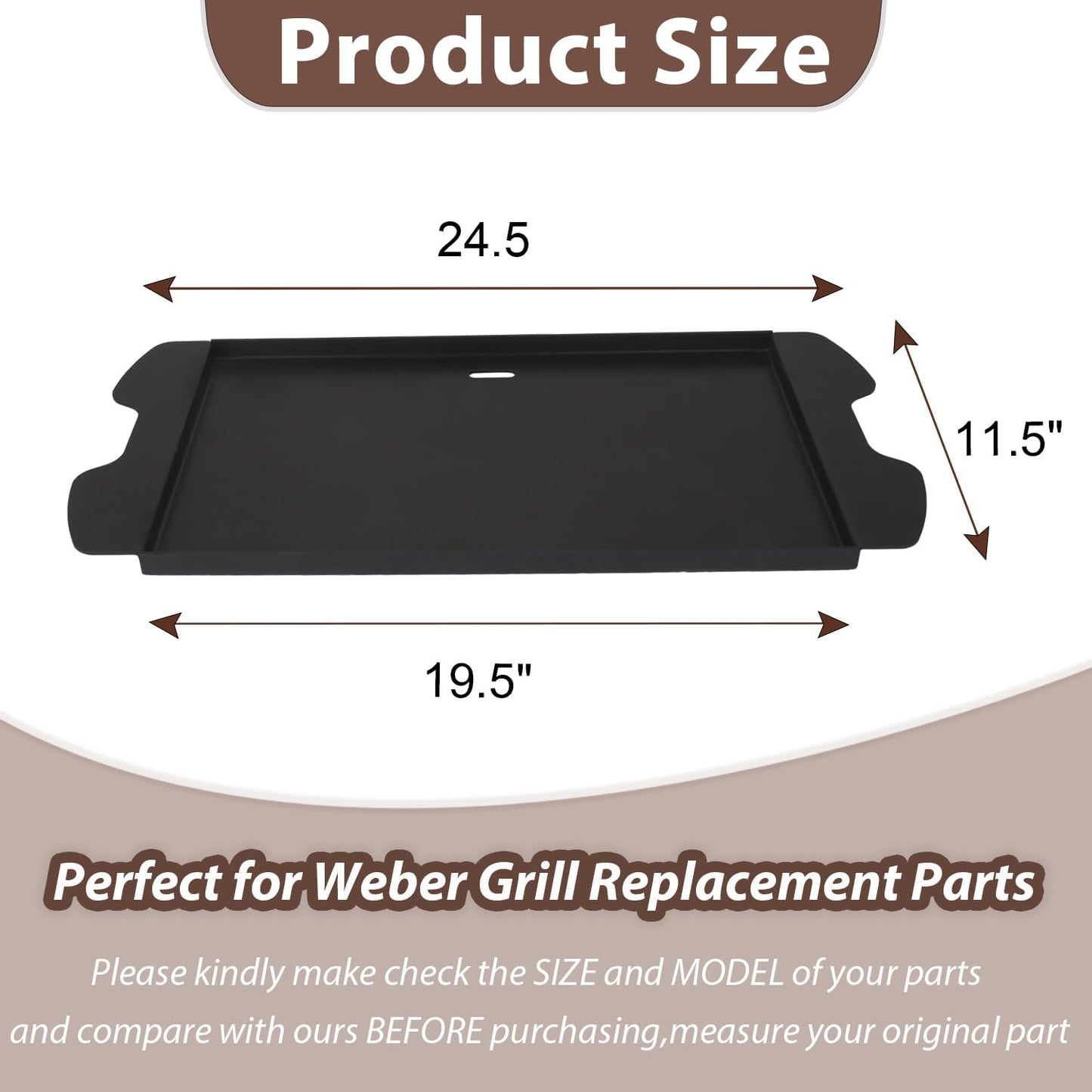 Weber Traveler Griddle Plate, Cast Iron, Black, Rectangular, 24.5'L x 11.5'W x 2'H, Fit for Weber Traveler Grills 9010001 9020001 9030001 9013001 9011701, Replacement Part 7034, with Carry Bag