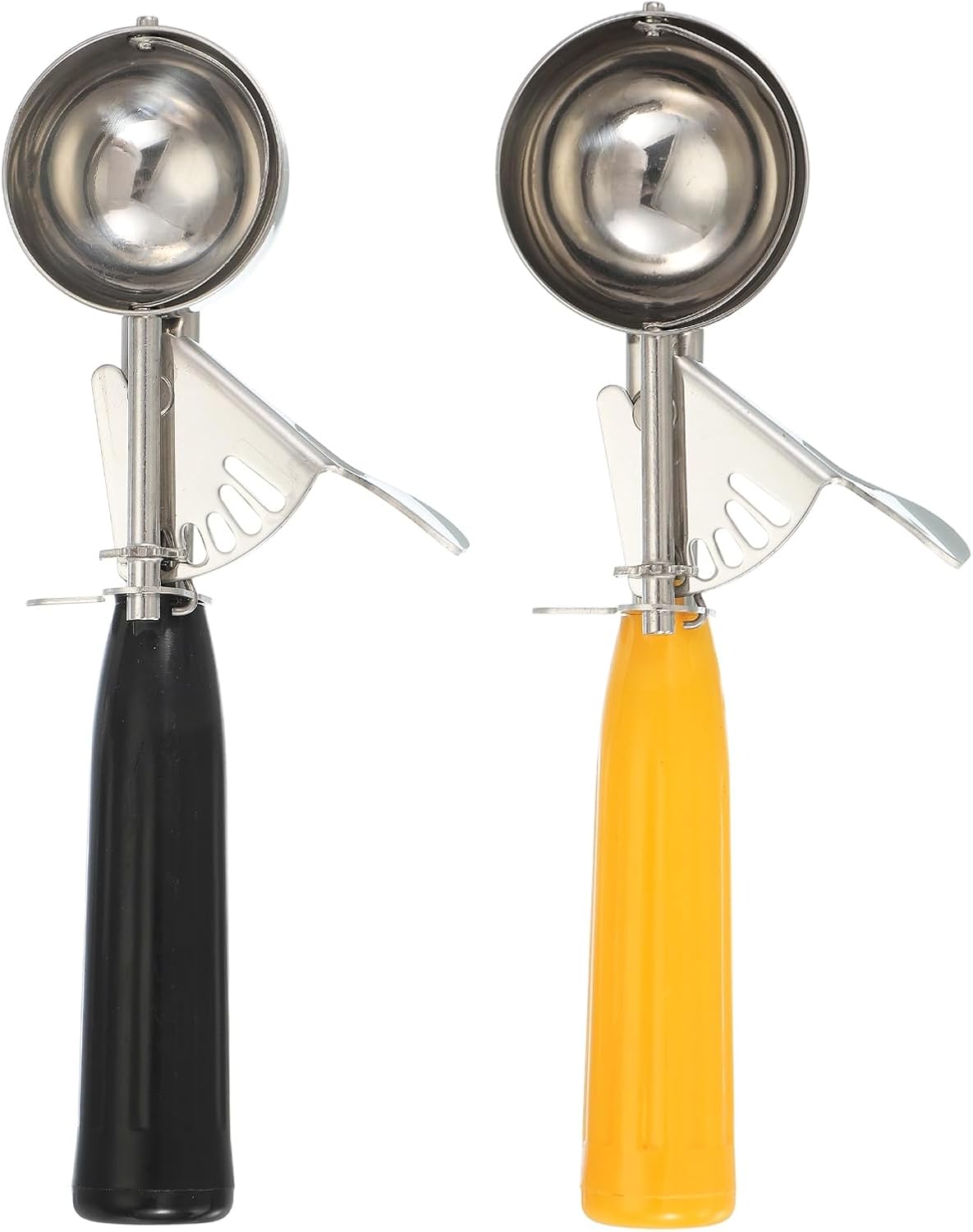 uxcell 2 Pcs Cookie Scoops, Ice Cream Scoop with Trigger for Baking Cookie Dough Rice Pudding Kitchen Gadget, Black, Yellow