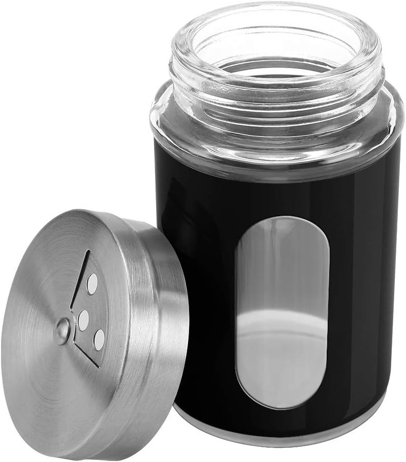 Accmor 2pcs Salt and Pepper Shakers,Stainless Steel Shaker for Salt Powder Sugar Cinnamon Pepper, Spice Dispenser with Adjustable Pour Holes,Black