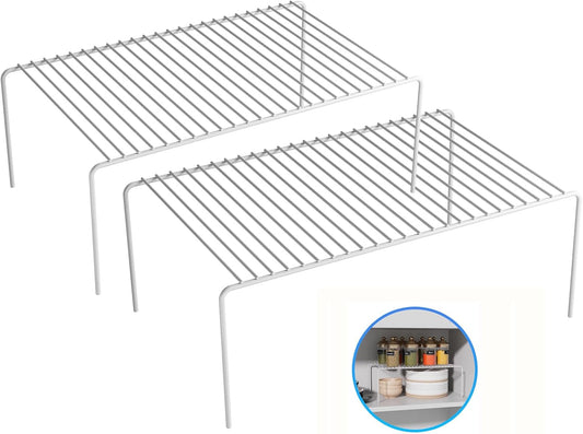 Large(15.7 x 9.4 inch)White Cabinet Storage Shelf Rack Set of 2, Rustproof Metal Wire Kitchen Counter Organizers and Storage, Spice Organization for Cabinet, Plate, Dish, Pantry, Bathroom, Fridge