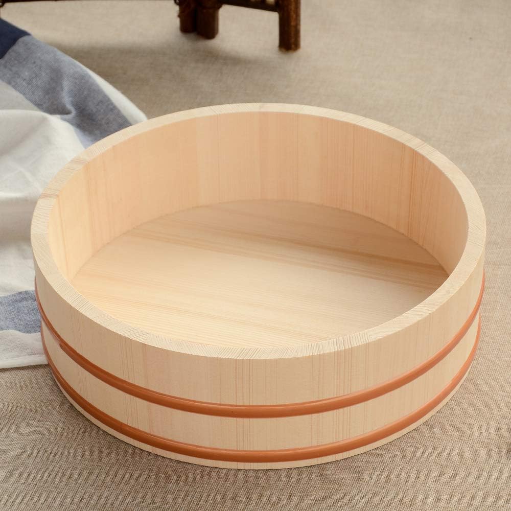Kichgather 14.2 Inch Wooden Sushi Rice Bowl Hangiri Sushi Oke Rice Mixing Tub (3 pieces)